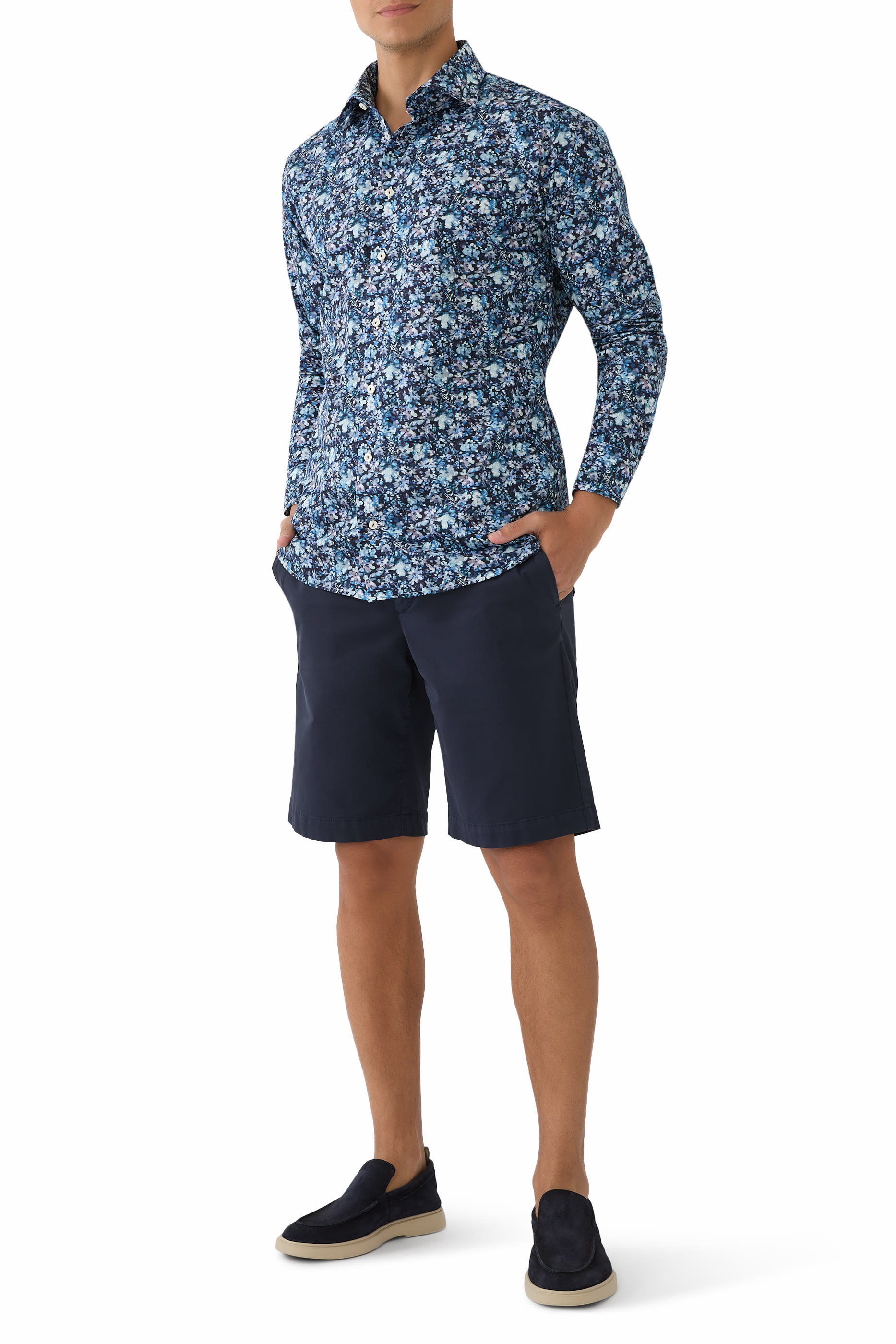 قميص بنقشة زهور تويل مميز للماركة