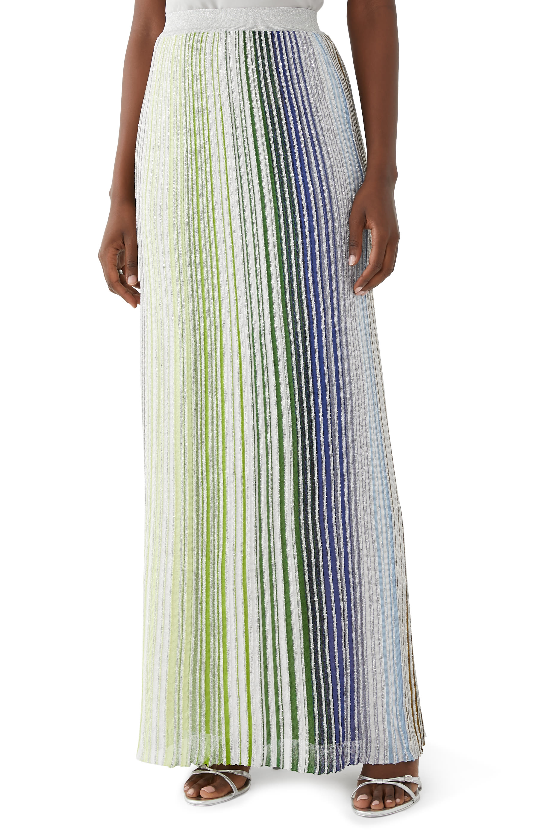 تنورة طويلة نسيج مطرز جزئيا بترتر