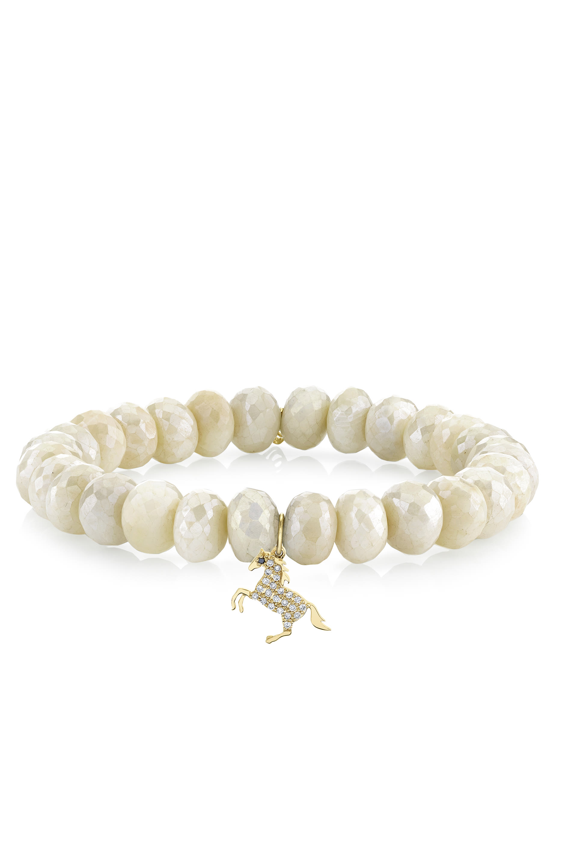 سوار بحلية بتصميم حصان مرصع بالماس وحجر القمر ذهب أصفر عيار 14