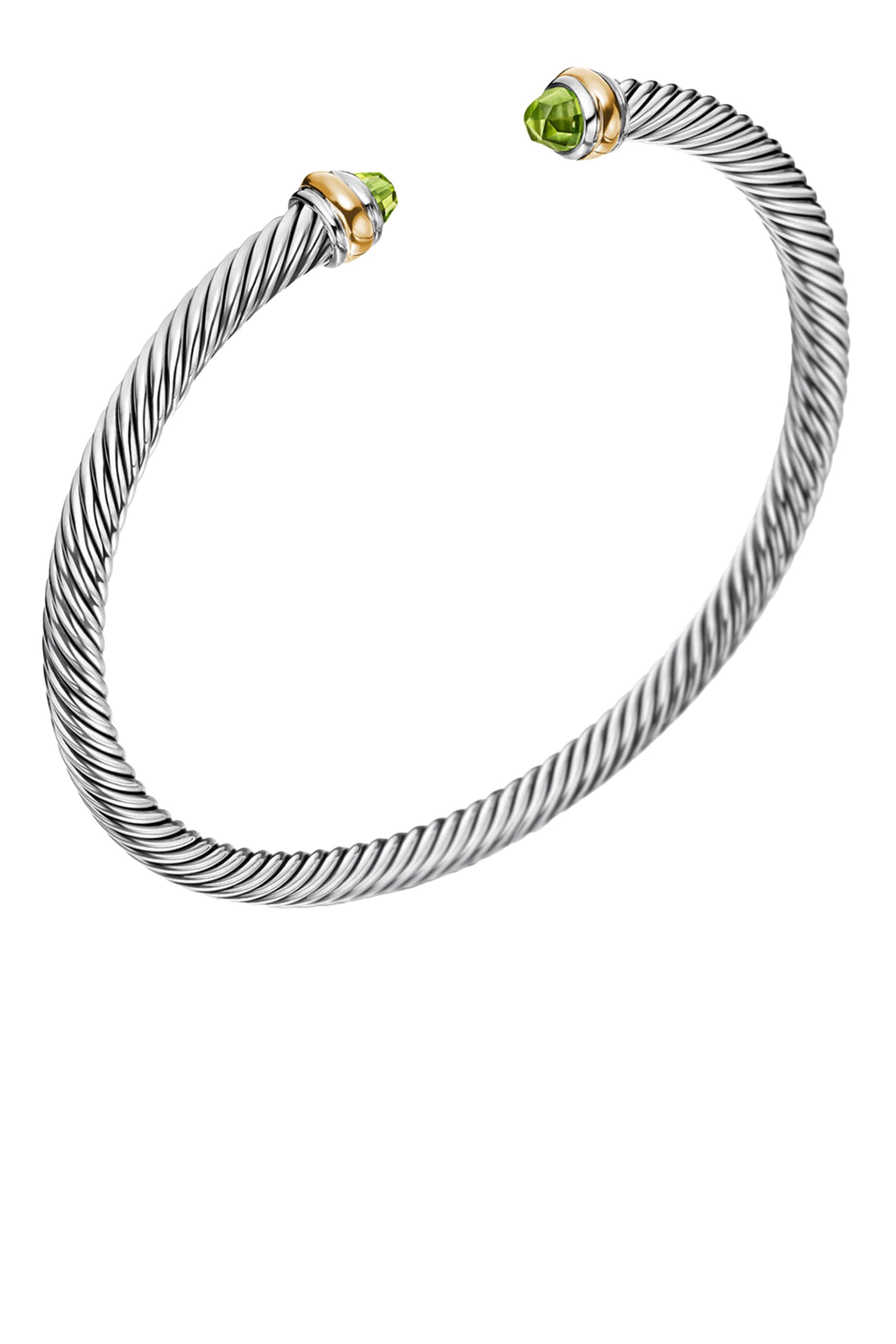 سوار كلاسيكي بتصميم كابل مرصع بالزبرجد فضة إسترلينية وذهب أصفر عيار14