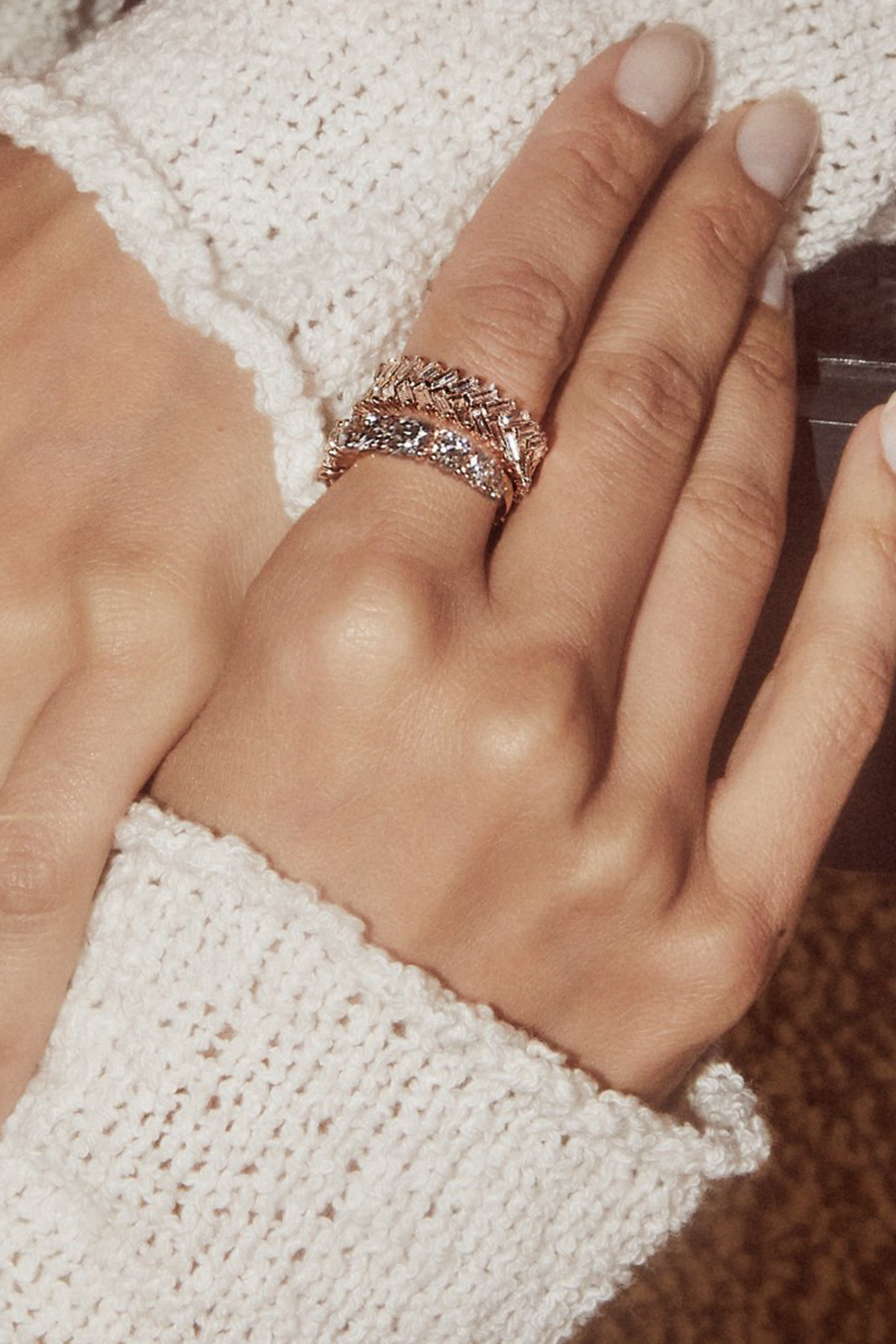 خاتم زيبر مرصع بماس، ذهب أبيض عيار 18