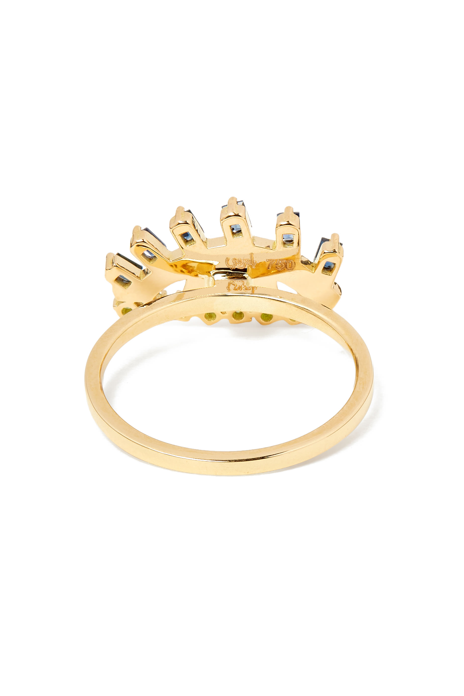 خاتم يا عين مرصع بالتوباز الأزرق والزمرد والياقوت ذهب أصفر عيار 18