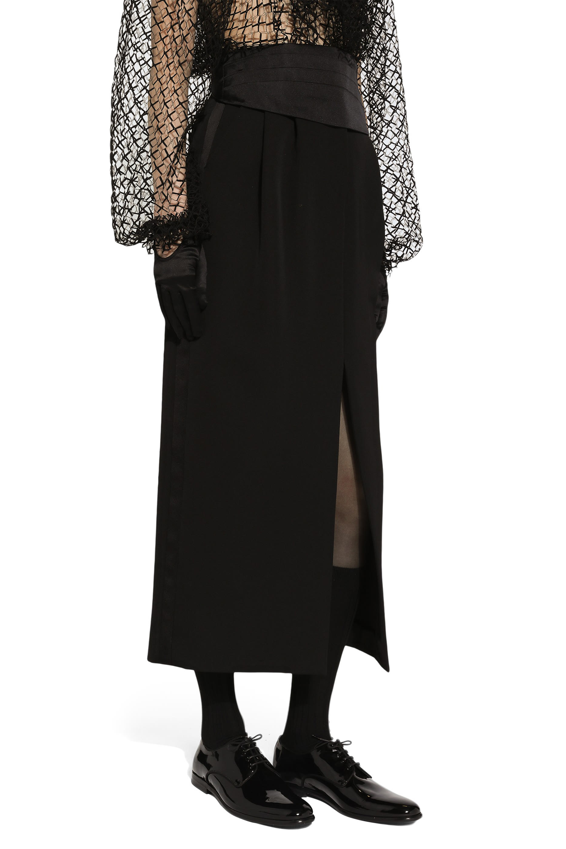 تنورة توكسيدو بقصة مستقيمة متوسطة الطول صوف غابردين