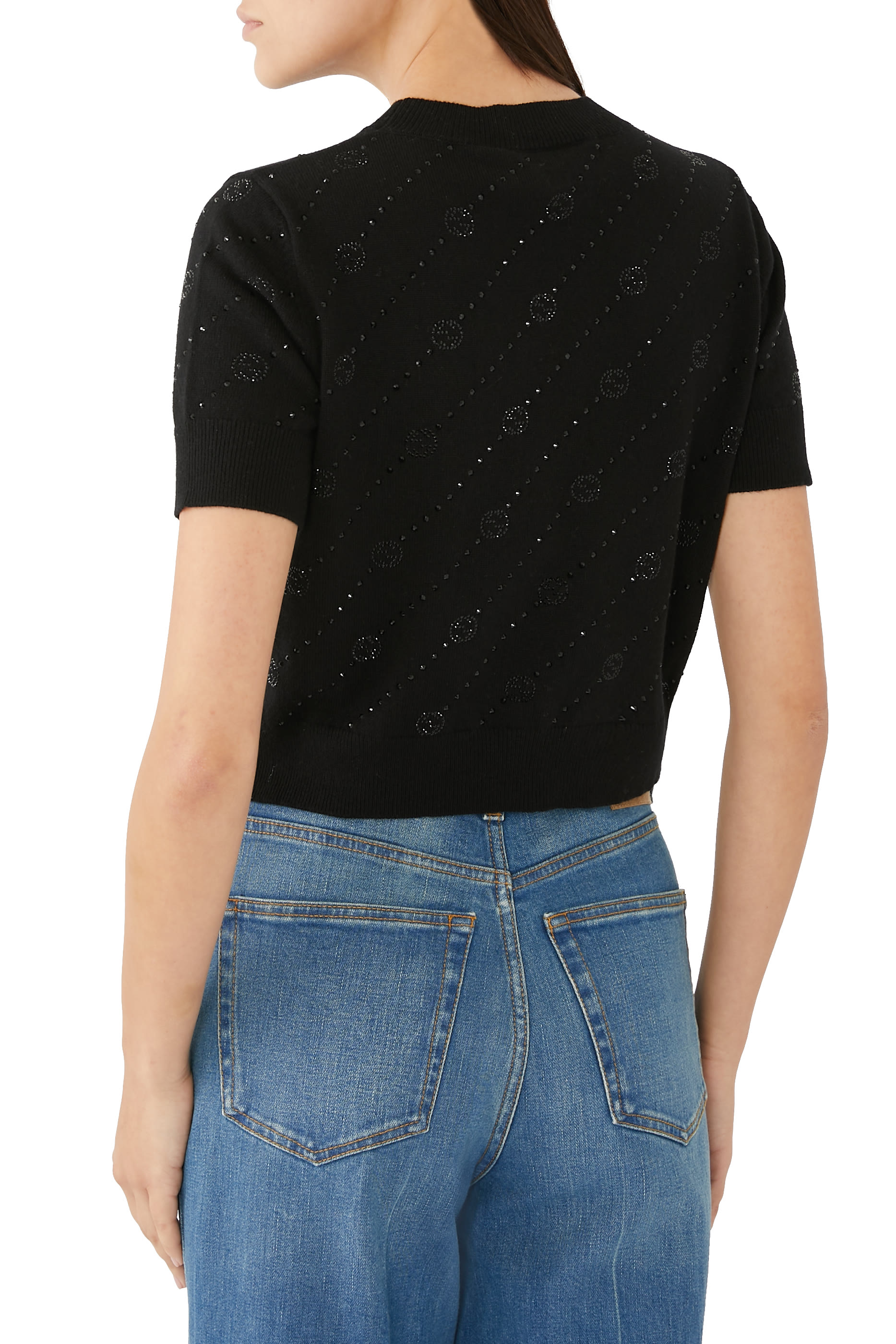 بلوزة كشمير مزينة بحرفي شعار الماركة والكريستال