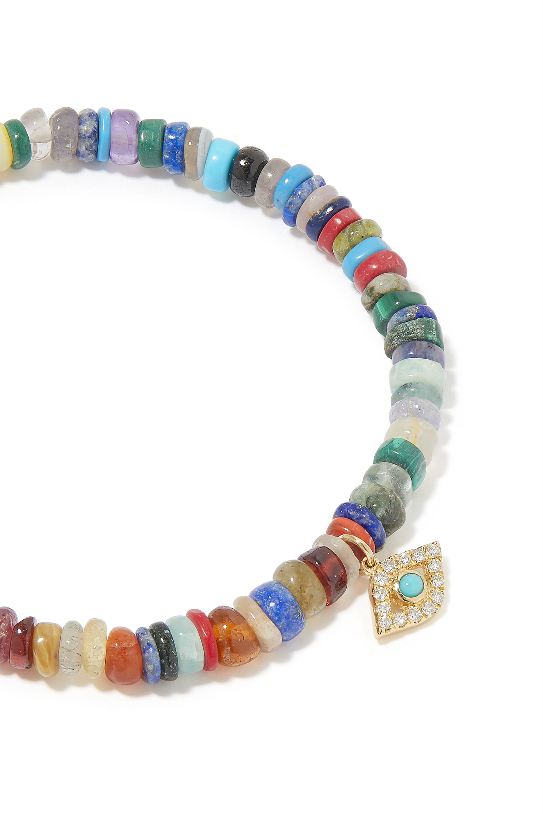 سوار خرز هيشي بدلاية عين حسود مرصعة بالماس ذهب أصفر عيار 14