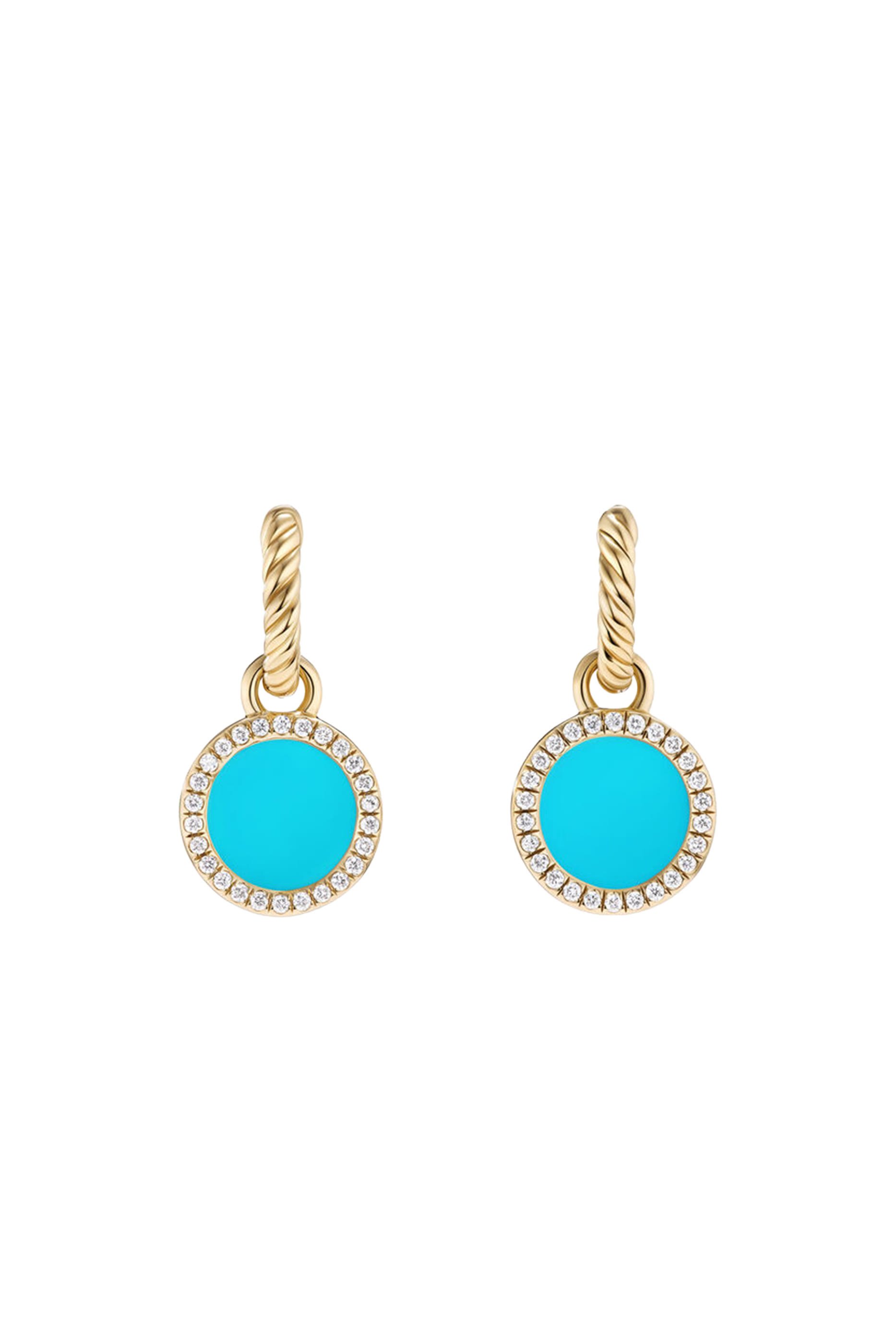 Petite Elements Drop Earrings, 18K Yellow Gold, Turquoise & Diamonds