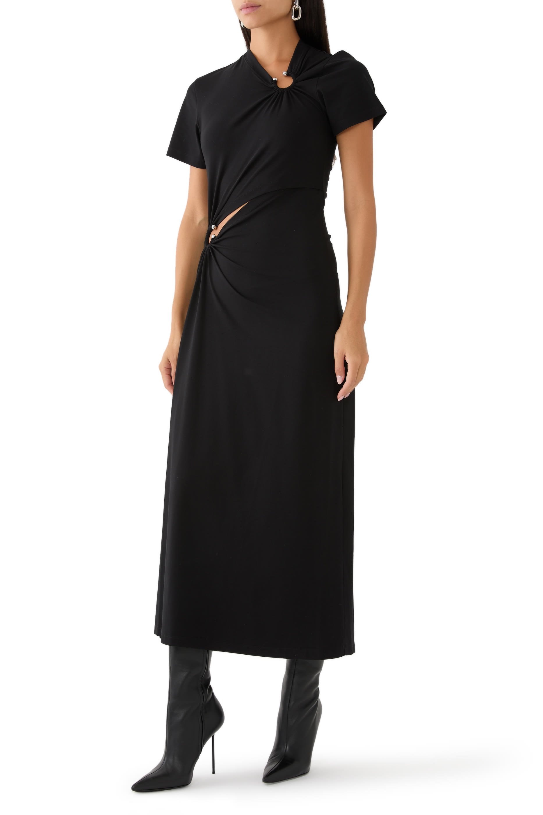 فستان طويل بحلية دائرية قطن