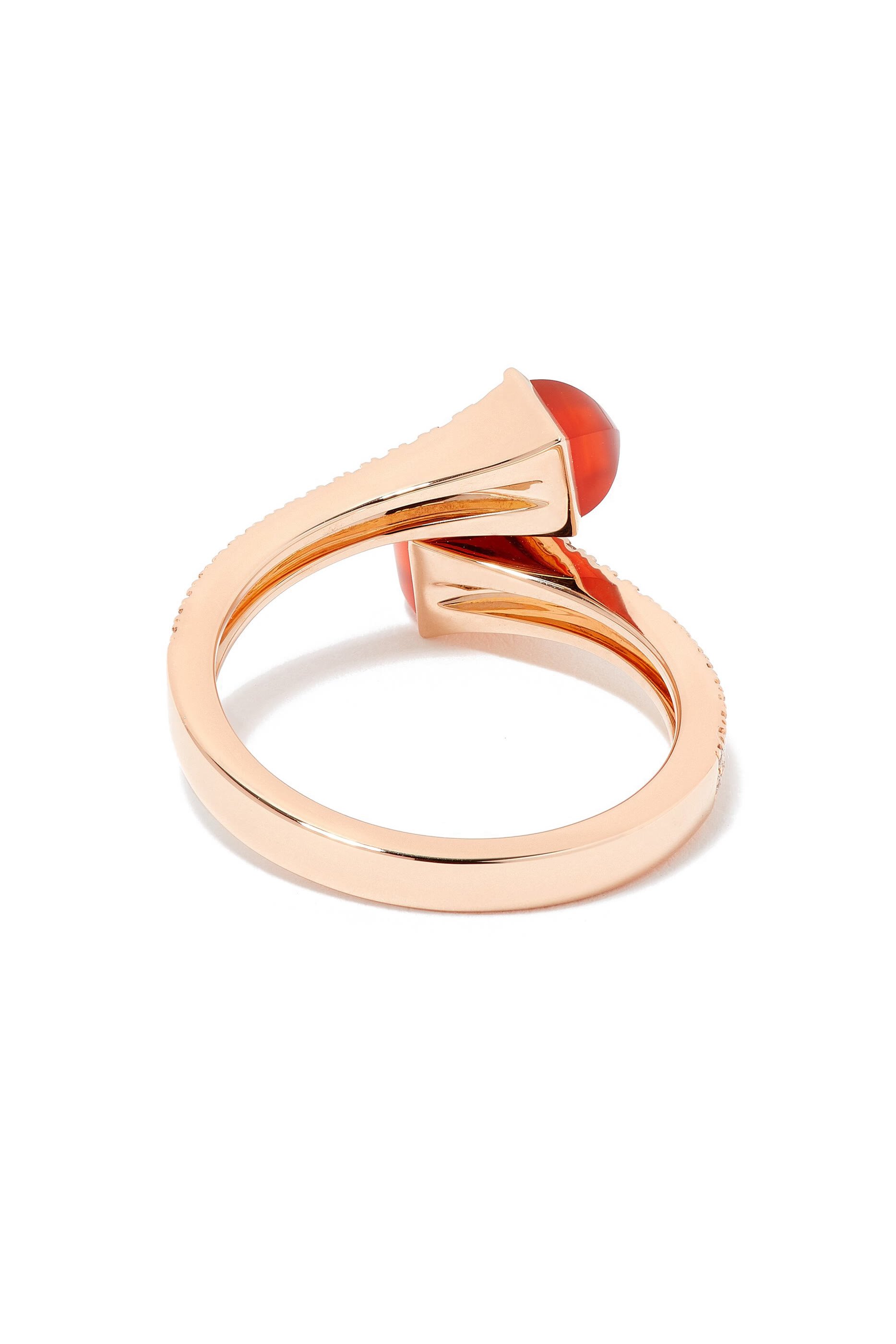 خاتم كليو رفيع مرصع بالماس والعقيق الأحمر ذهب وردي عيار 18