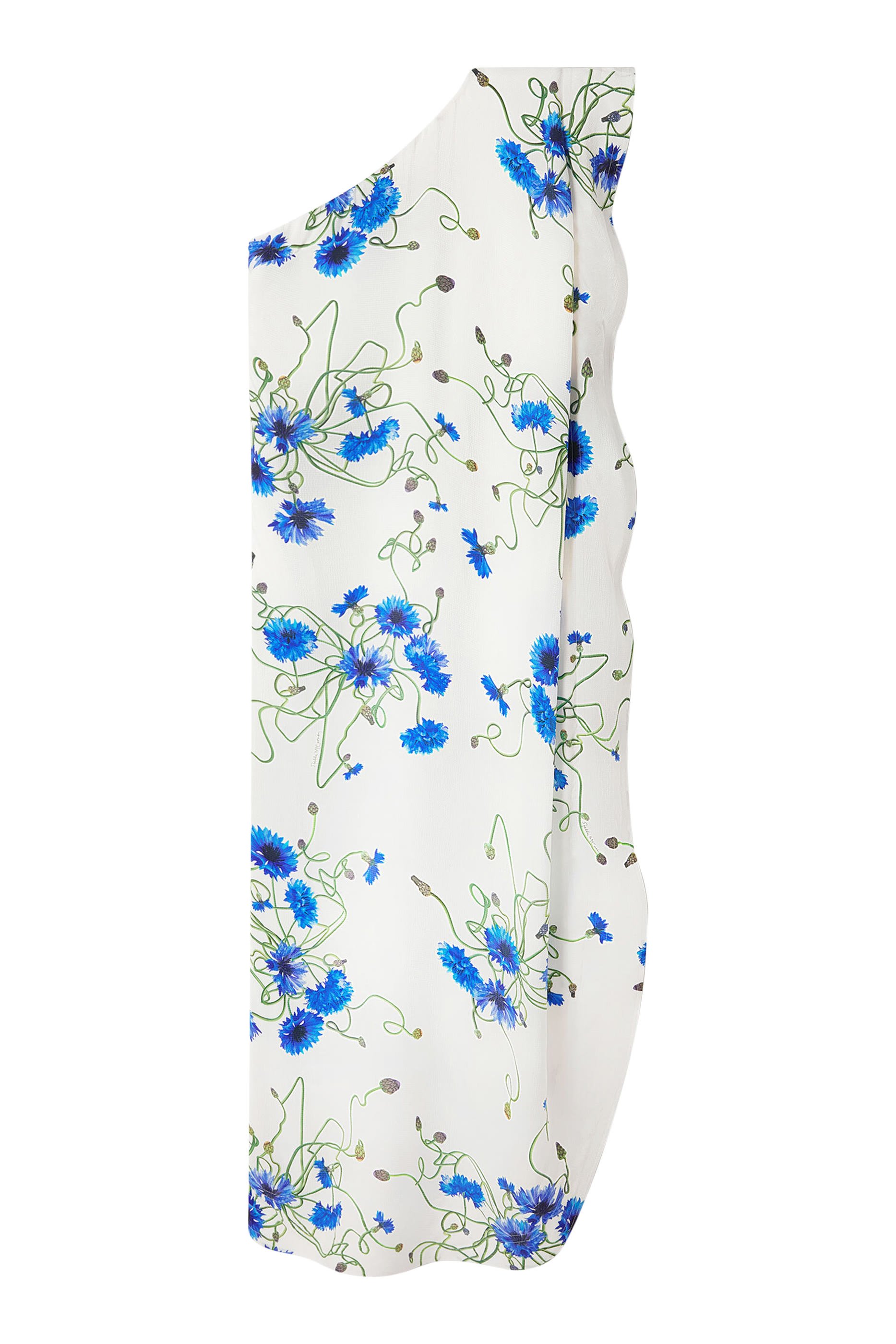 فستان كوكتيل بطبعة أزهار بتصميم غير متماثل حرير