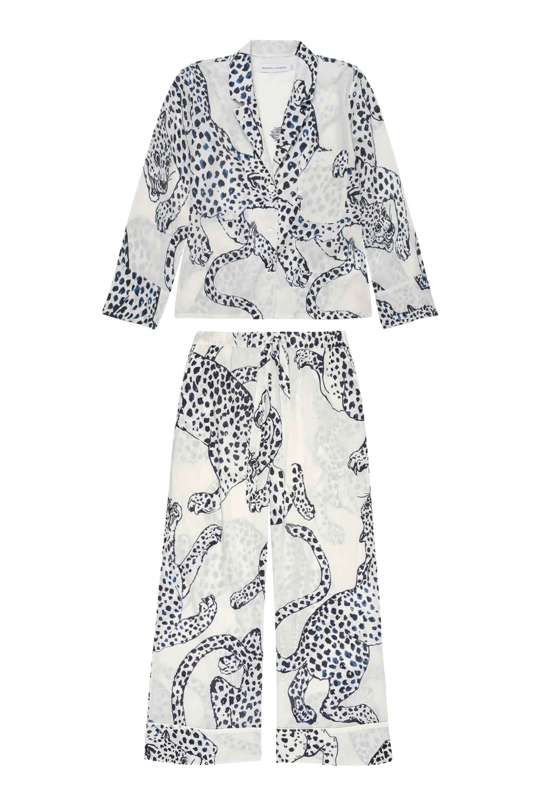 طقم قميص مربعة وبنطال بقصة ساق واسعة بنقشة نمر