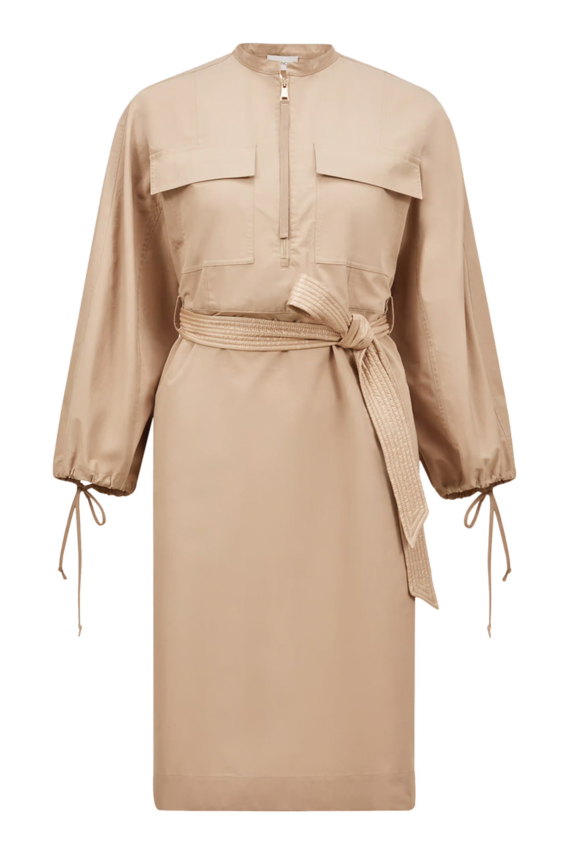 فستان بحزام متوسط الطول بوبلين