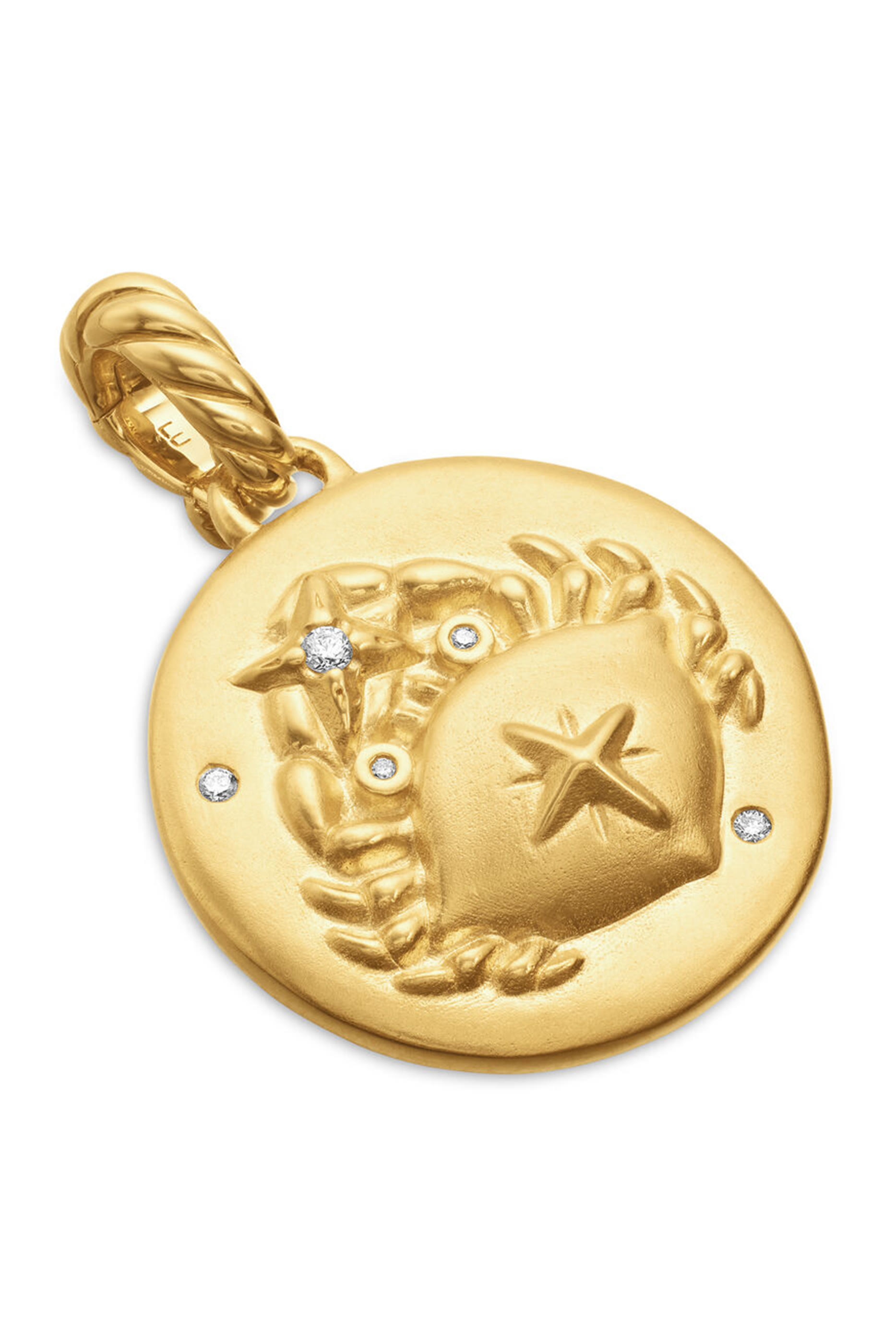 دلاية بتصميم شعار برج السرطان مرصعة بالماس ذهب أصفر عيار 18