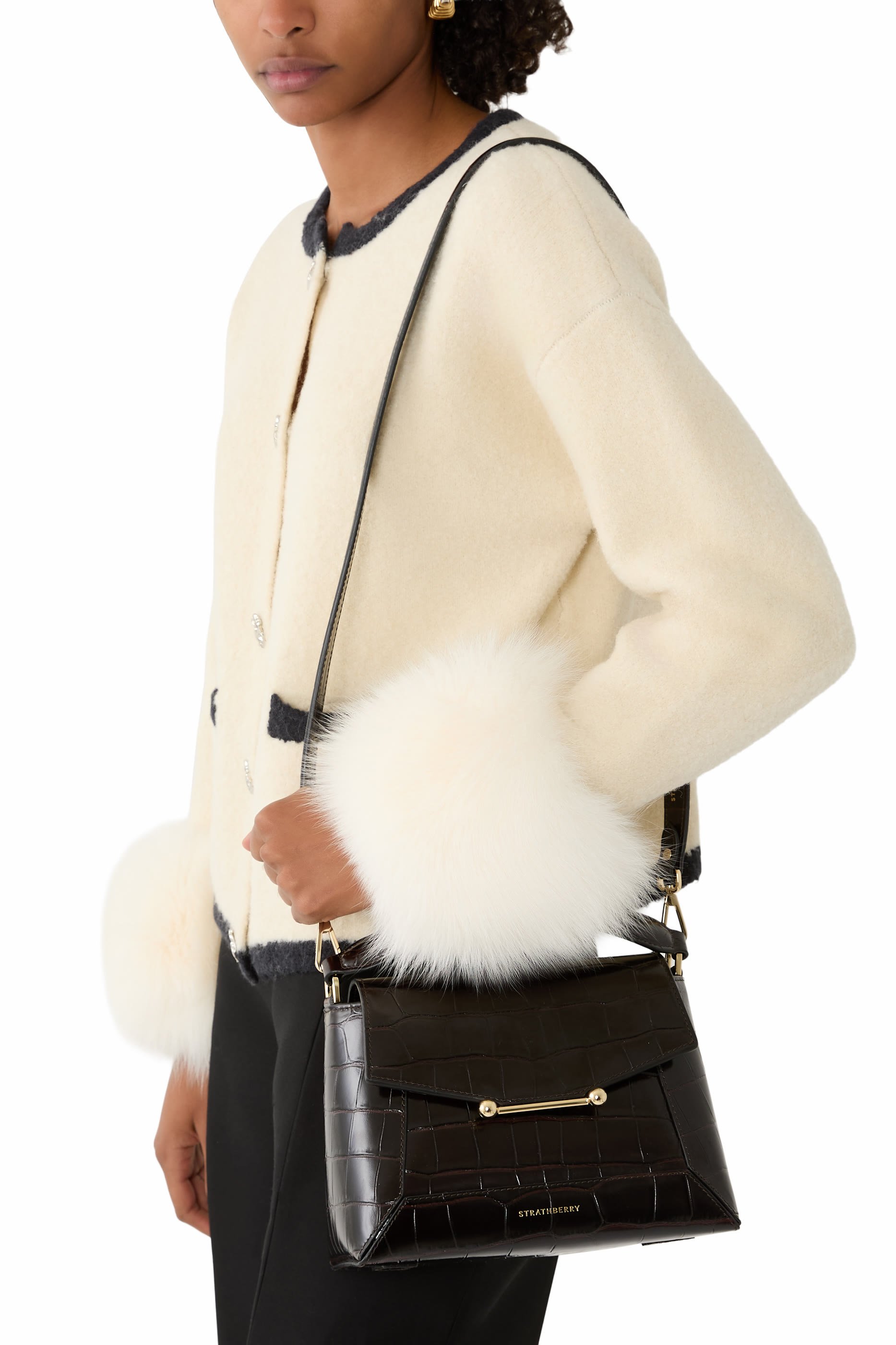 حقيبة يد بنقشة جلد التمساح متوسطة