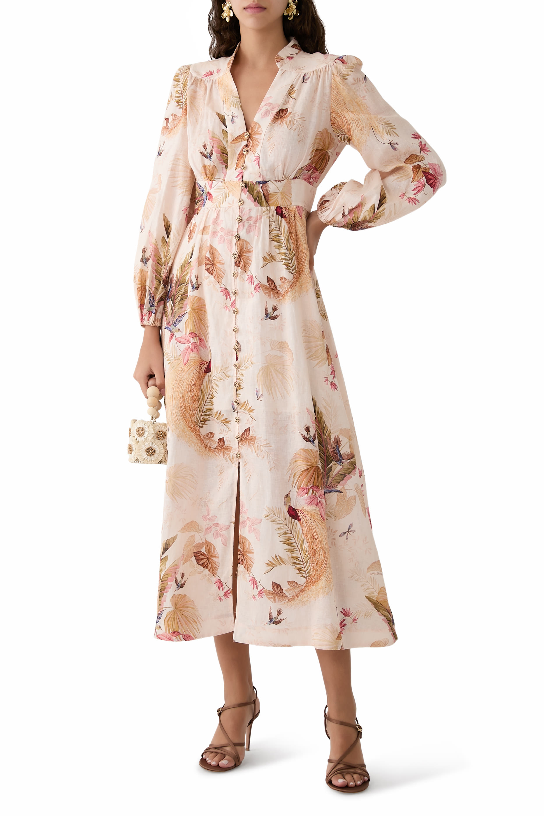 فستان أسيشن بياقة عميقة متوسط الطول