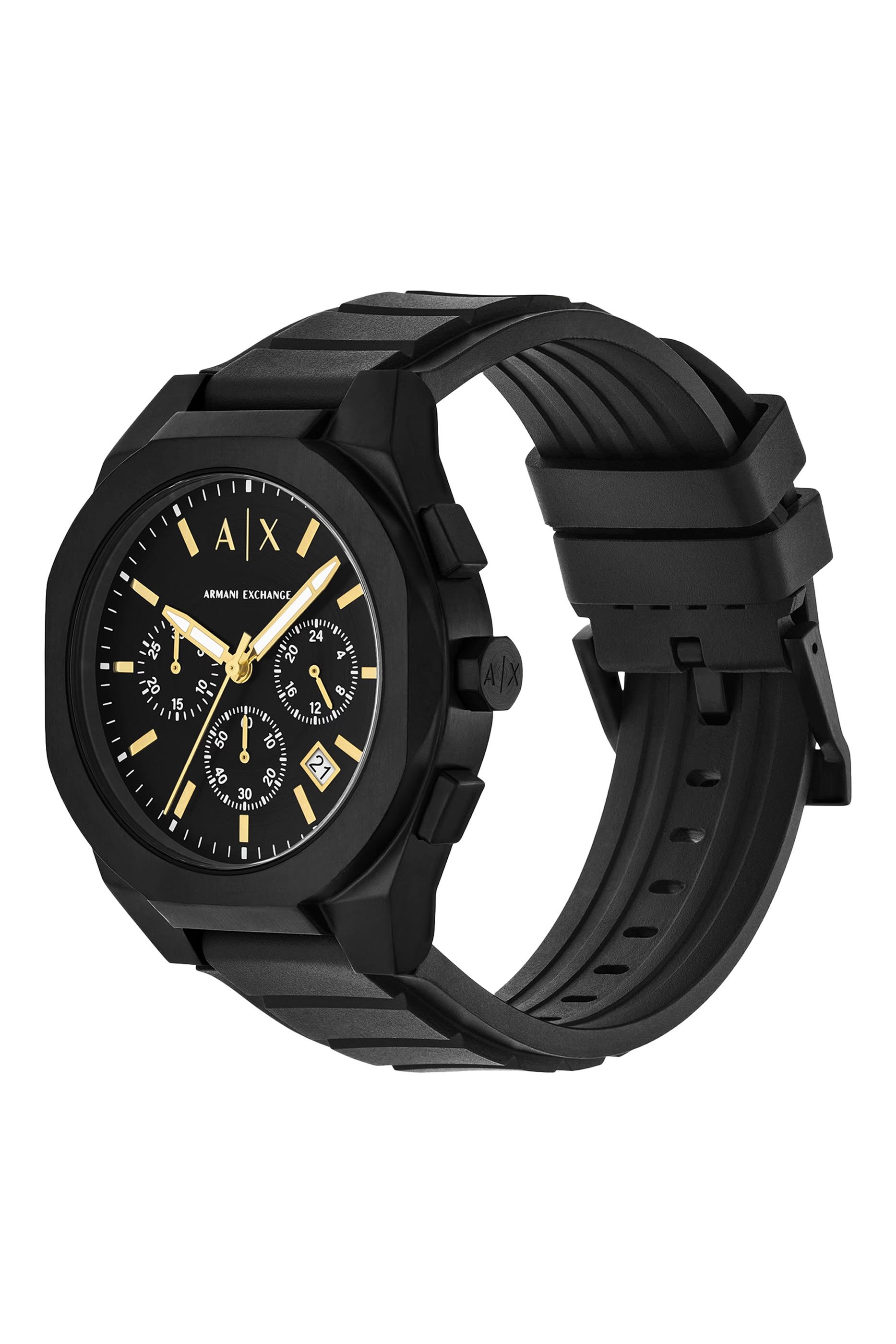 طقم ساعة كرونوغراف بسوار سيليكون أسود مع شارة أمتعة