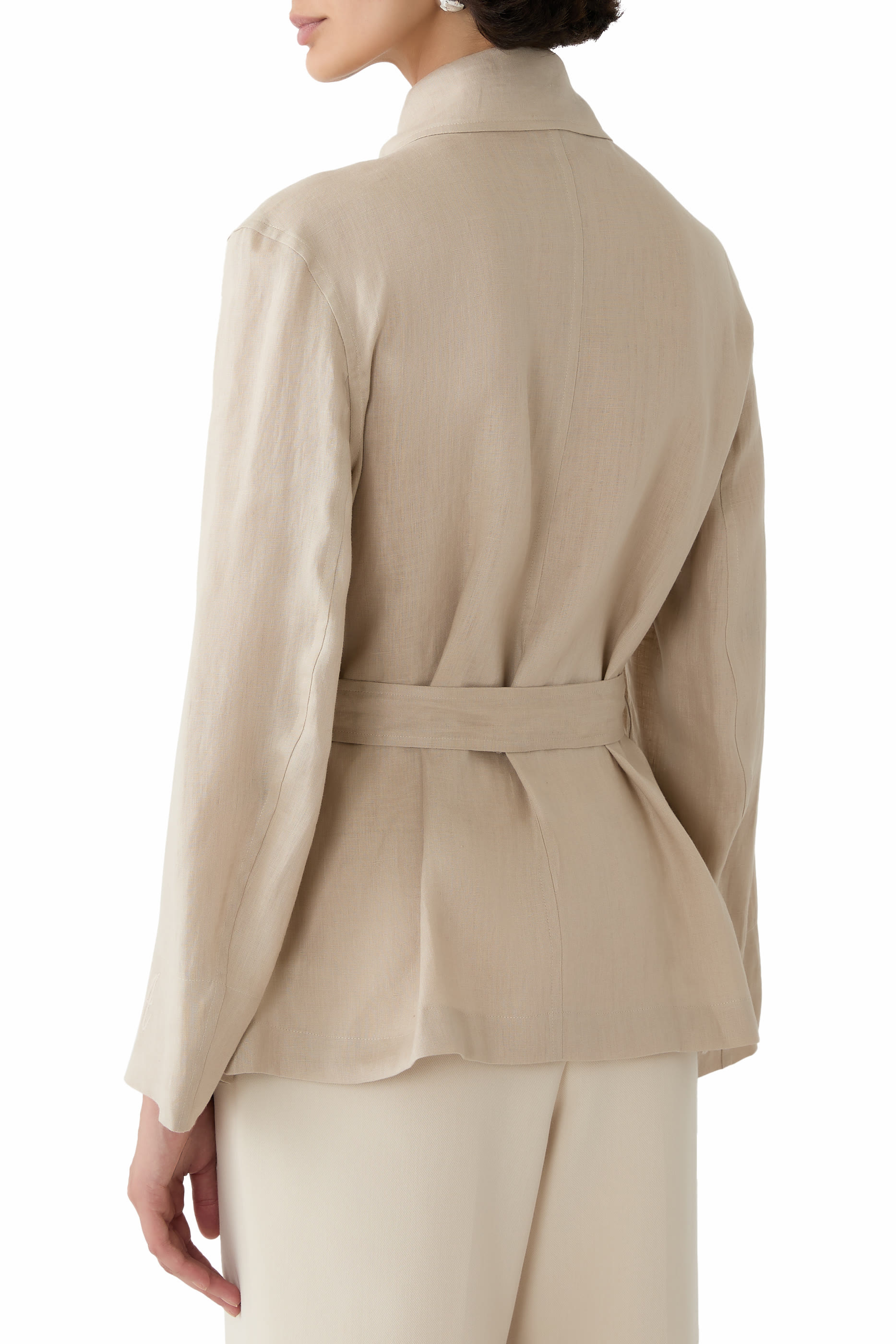 جاكيت بتصميم قميص مقسم بأجزاء كتان نقي