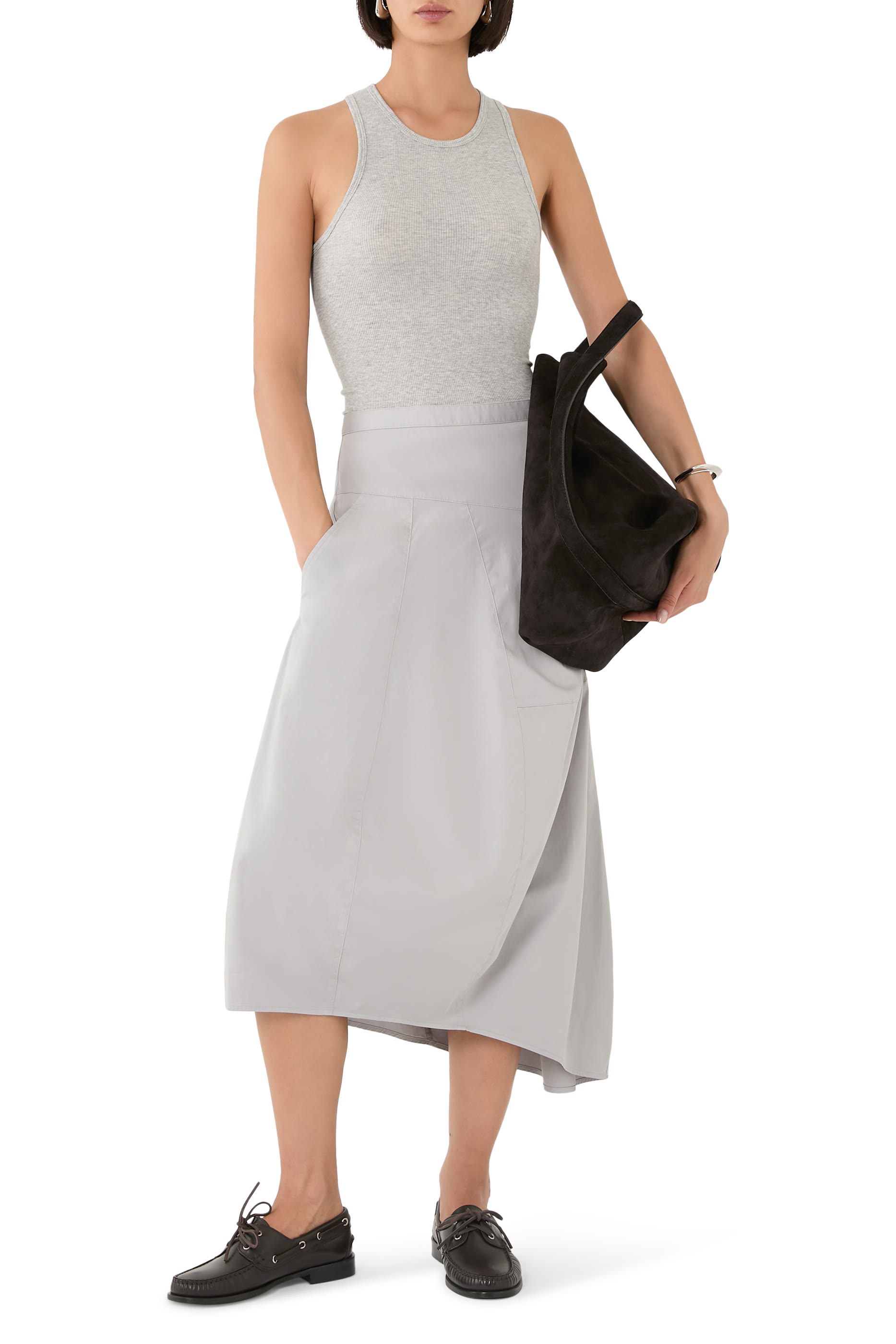 تنورة بقصة منفوخة بحافة غير متماثلة قطن حريري مصبوغ