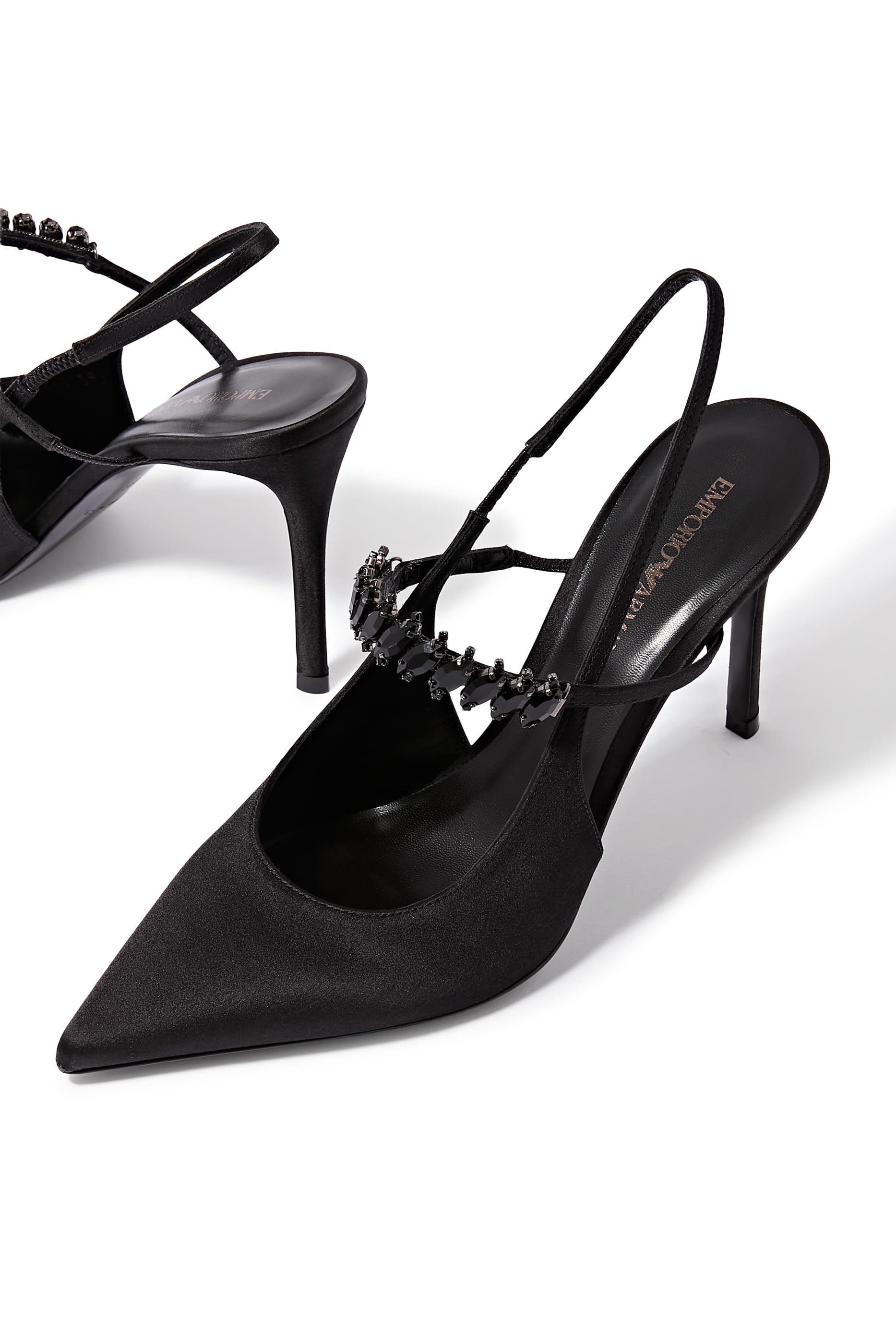 حذاء بكعب مرتفع بسير خلفي مزين جلد