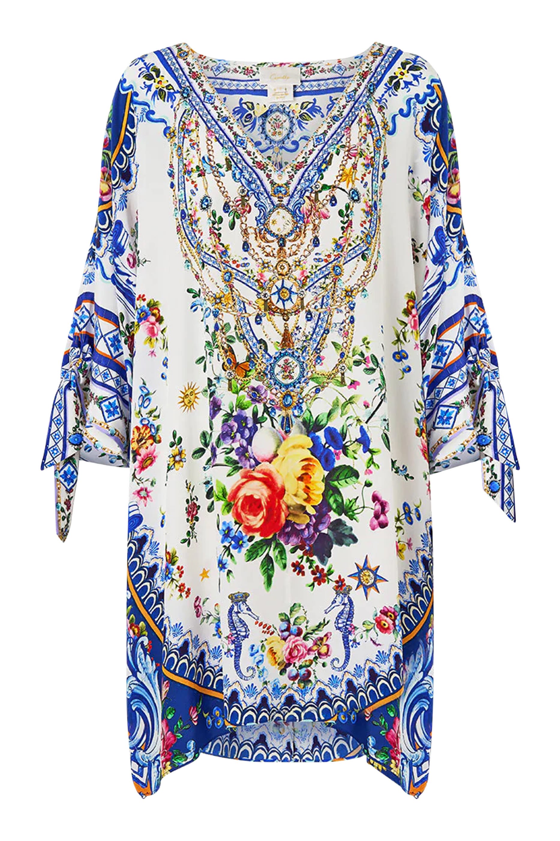 قفطان بياقة V وأكمام قصيرة ورباط