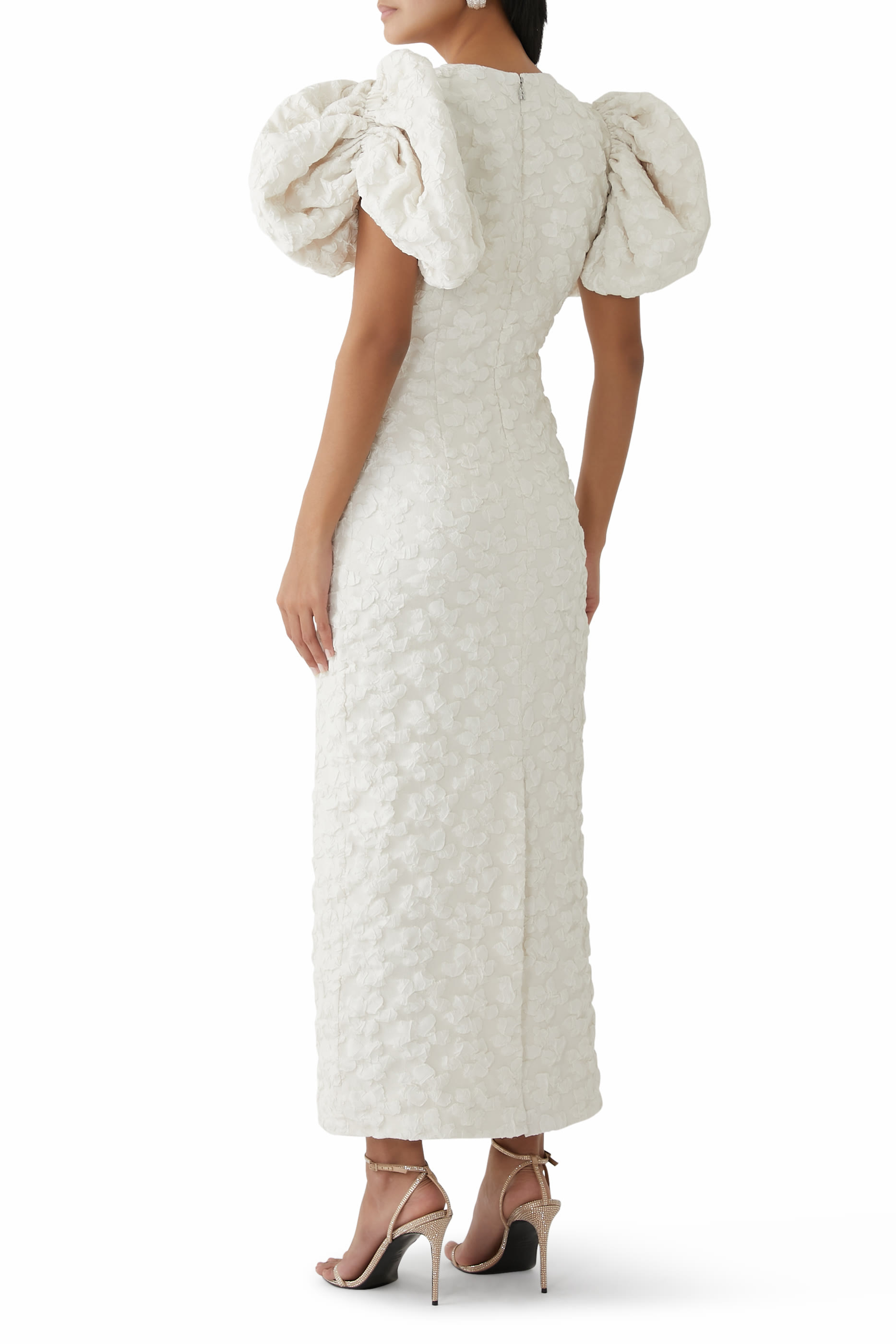 فستان متوسط الطول بتصميم منفوخ جاكار