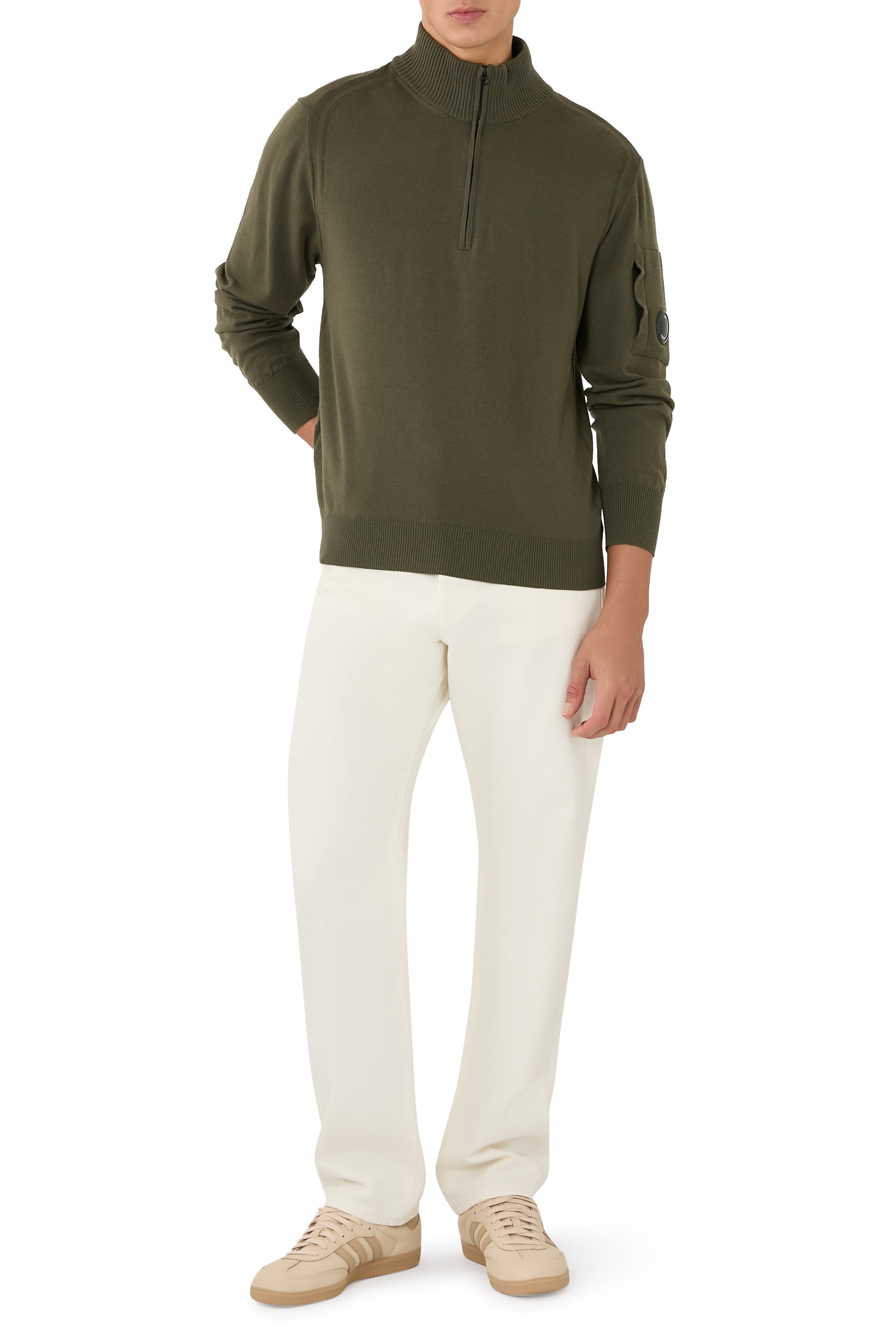 قميص بولو منسوج بياقة ونصف سحاب 