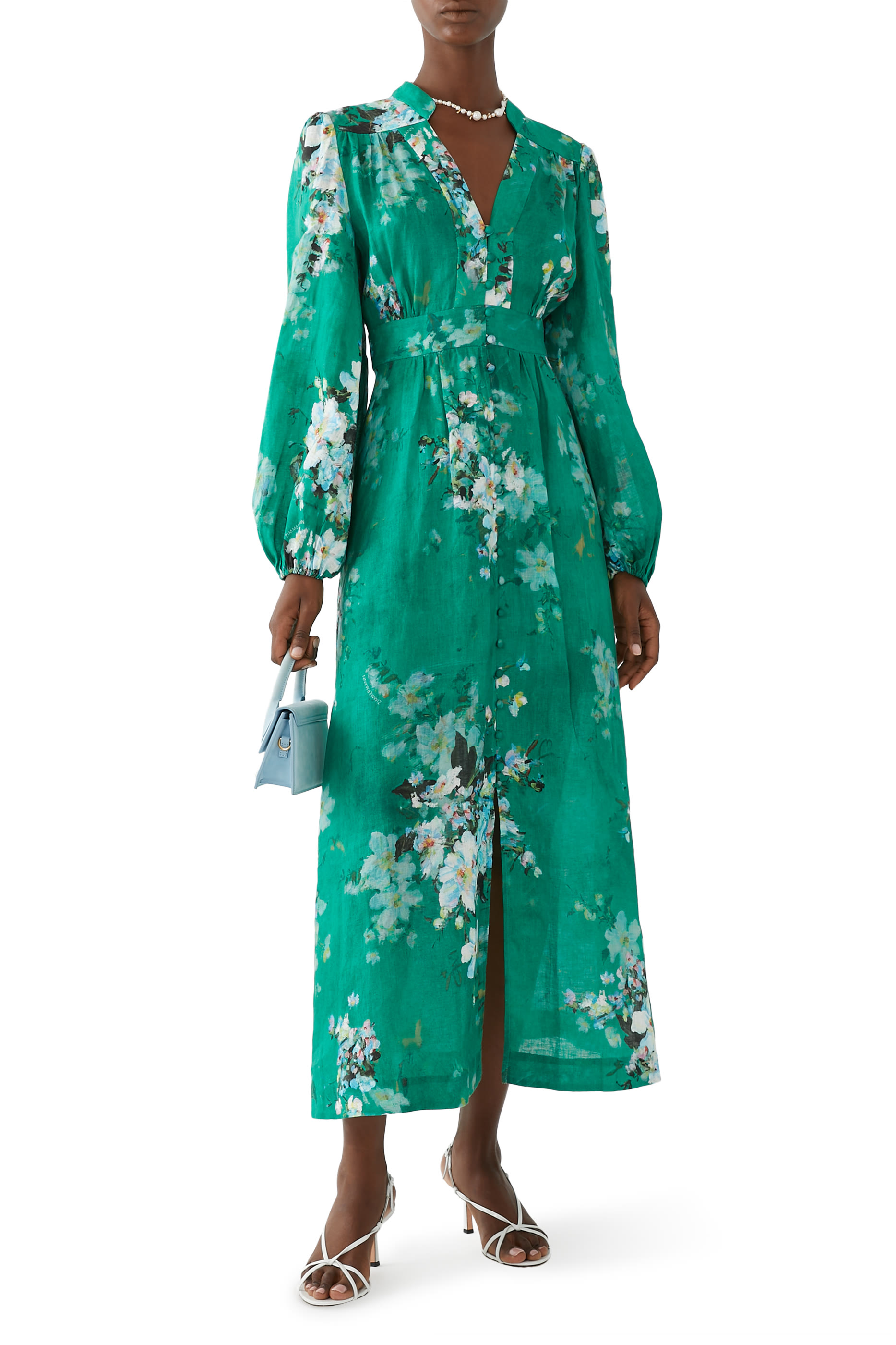 فستان إيفرلي متوسط الطول بياقة عميقة