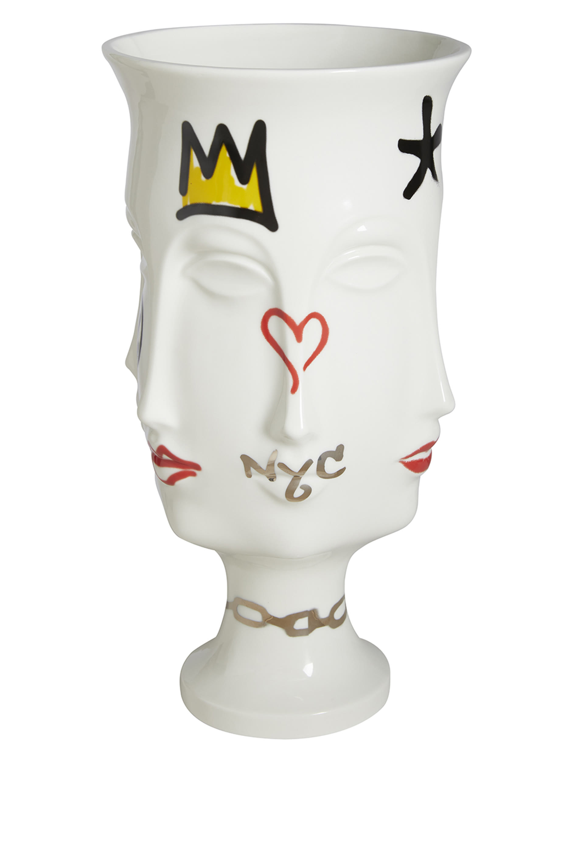 وعاء غالا بتصميم وجه مار مزين بزخارف غرافيتي