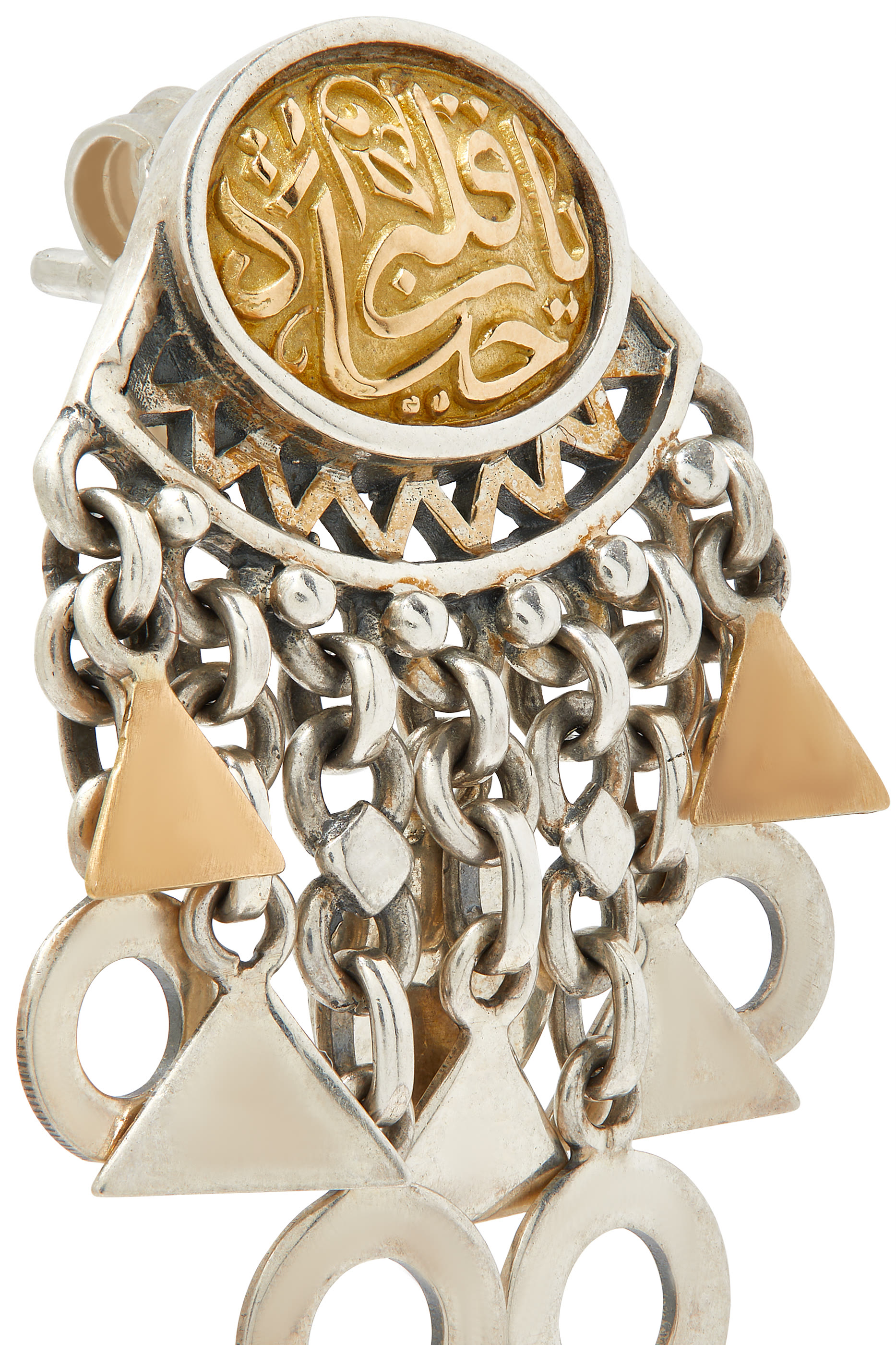 أقراط ستيتمنت مزينة بحلي ذهب أصفر عيار 18 وفضة إسترلينية