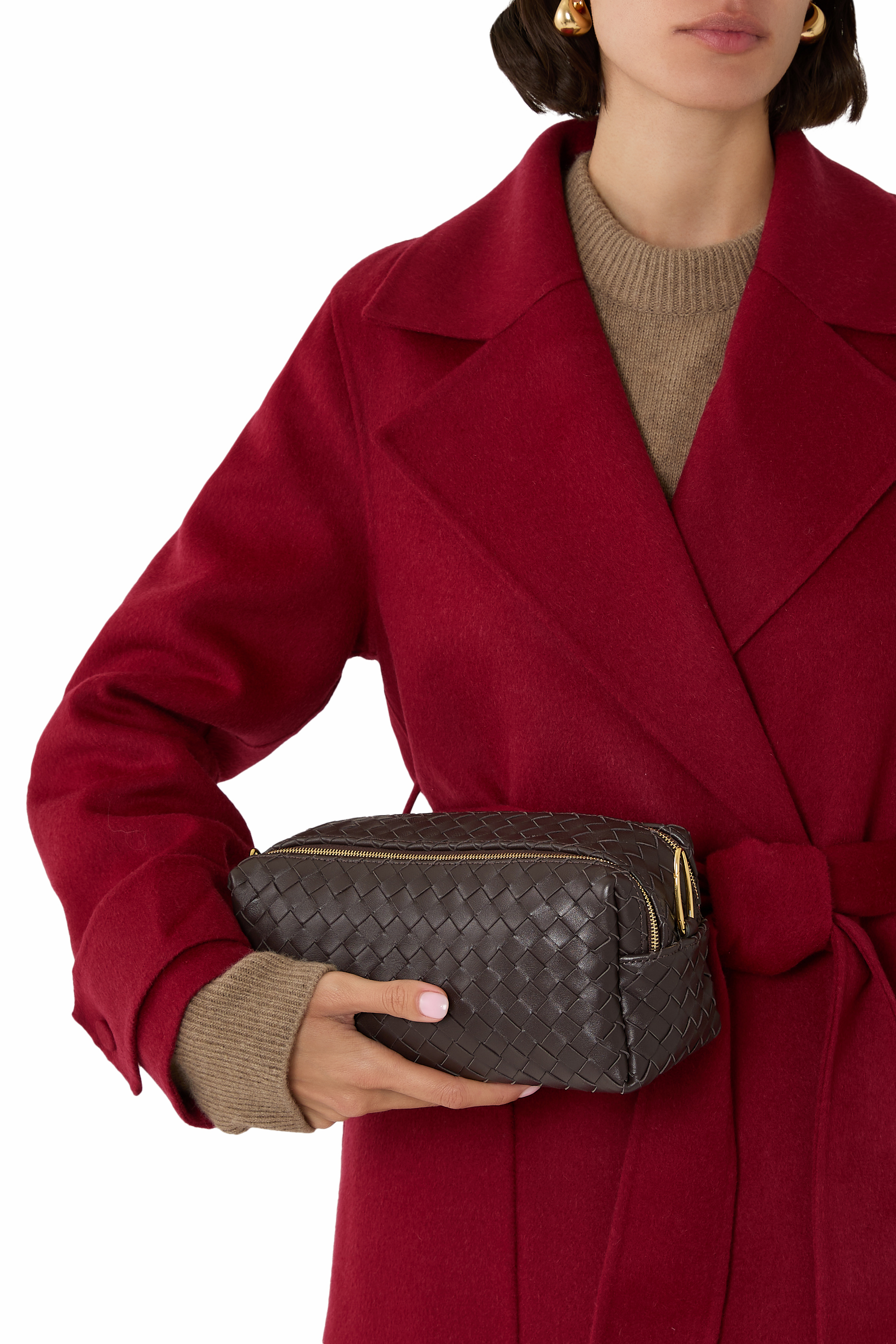 حقيبة تروس بحمالة سلسلة منسوجة جلد