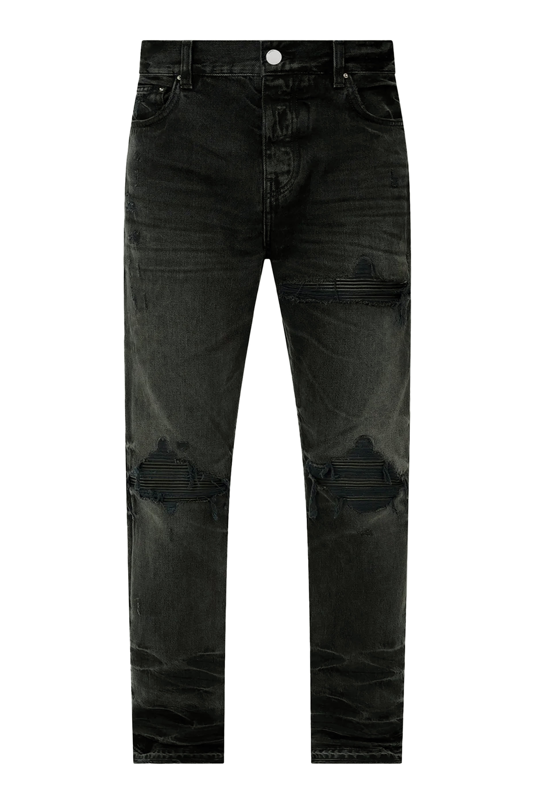 بنطال جينز ام اكس 1 بقصة ساق مستقيمة وتفاصيل جلد