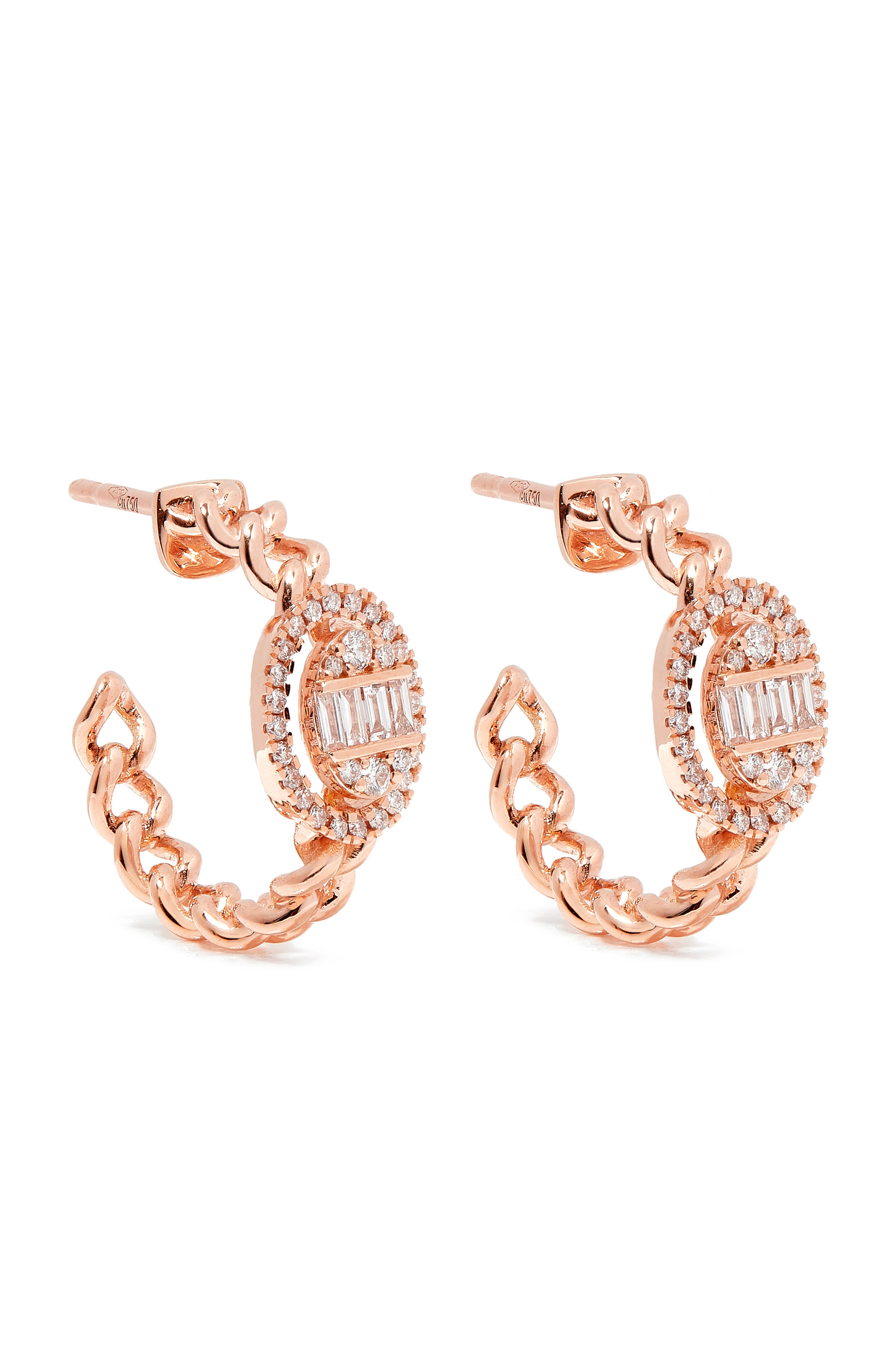 أقراط قوة بتصميم بيضوي مرصعة بالماس، ذهب وردي عيار 18