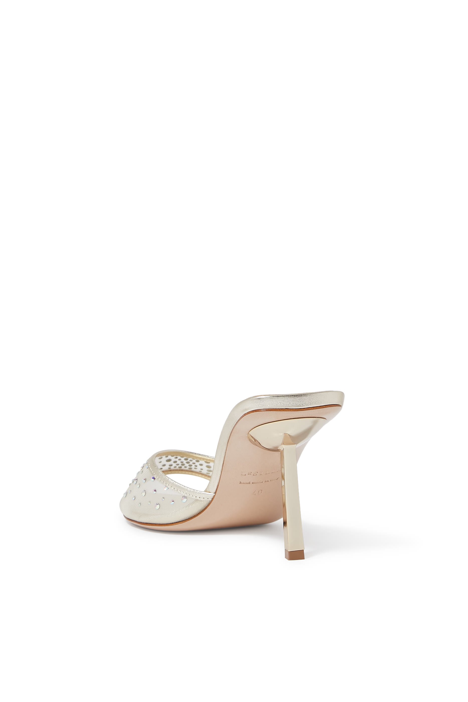 حذاء نيكول 80 مفتوح من الخلف قماش شبكي بأحجار براقة