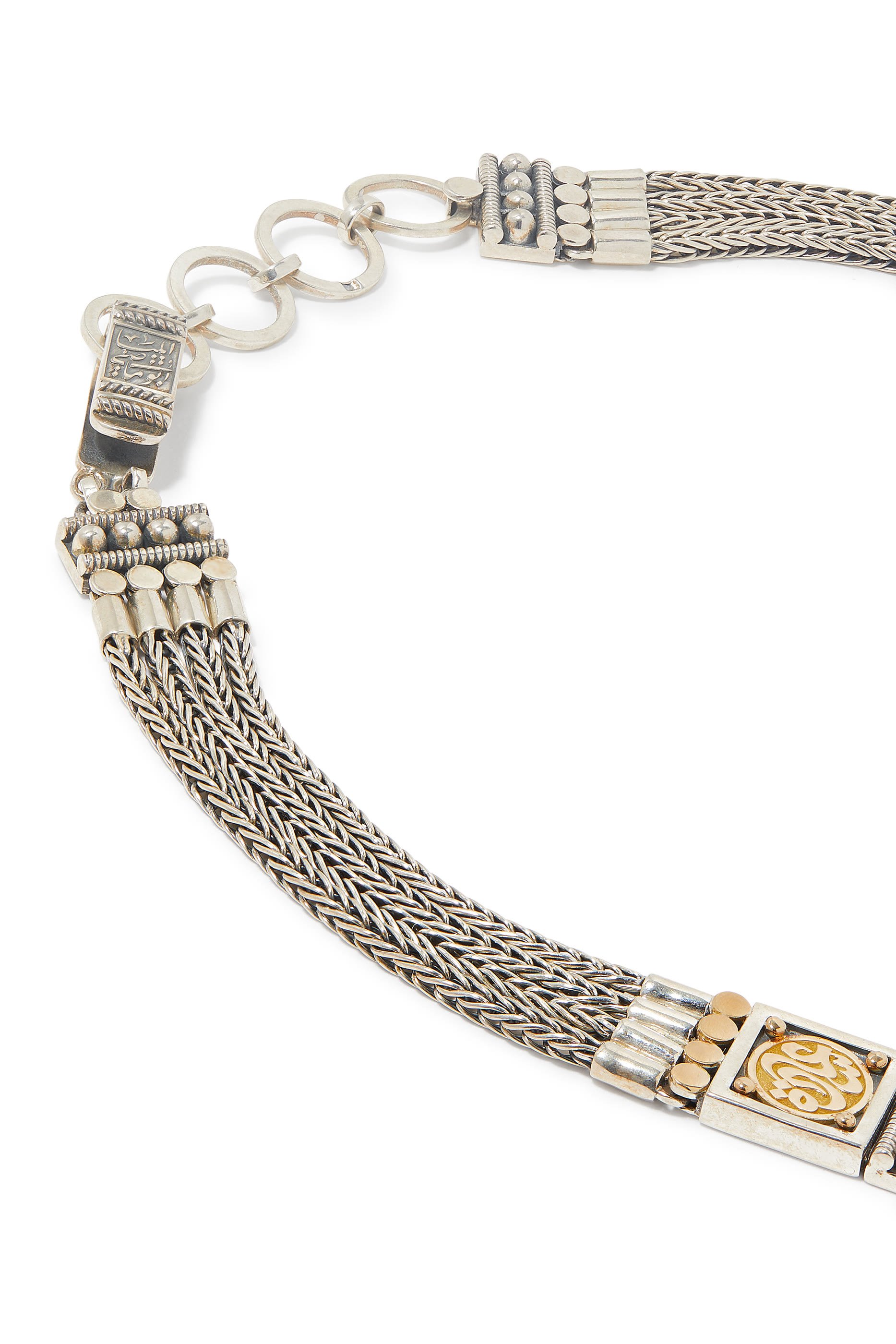 قلادة كلاسيكية بنقشة سعادة، ذهب أصفر عيار 18 وفضة إسترلينية