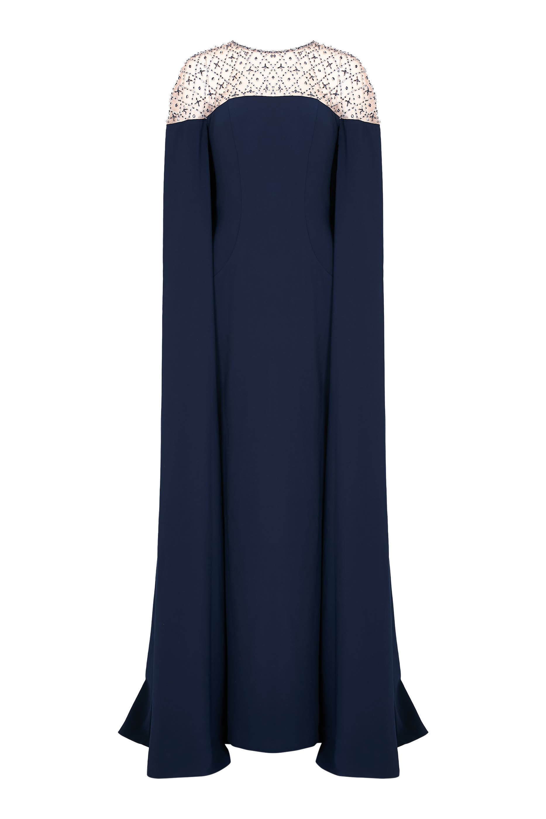 Beaded Cape Sleeve Evening Gown