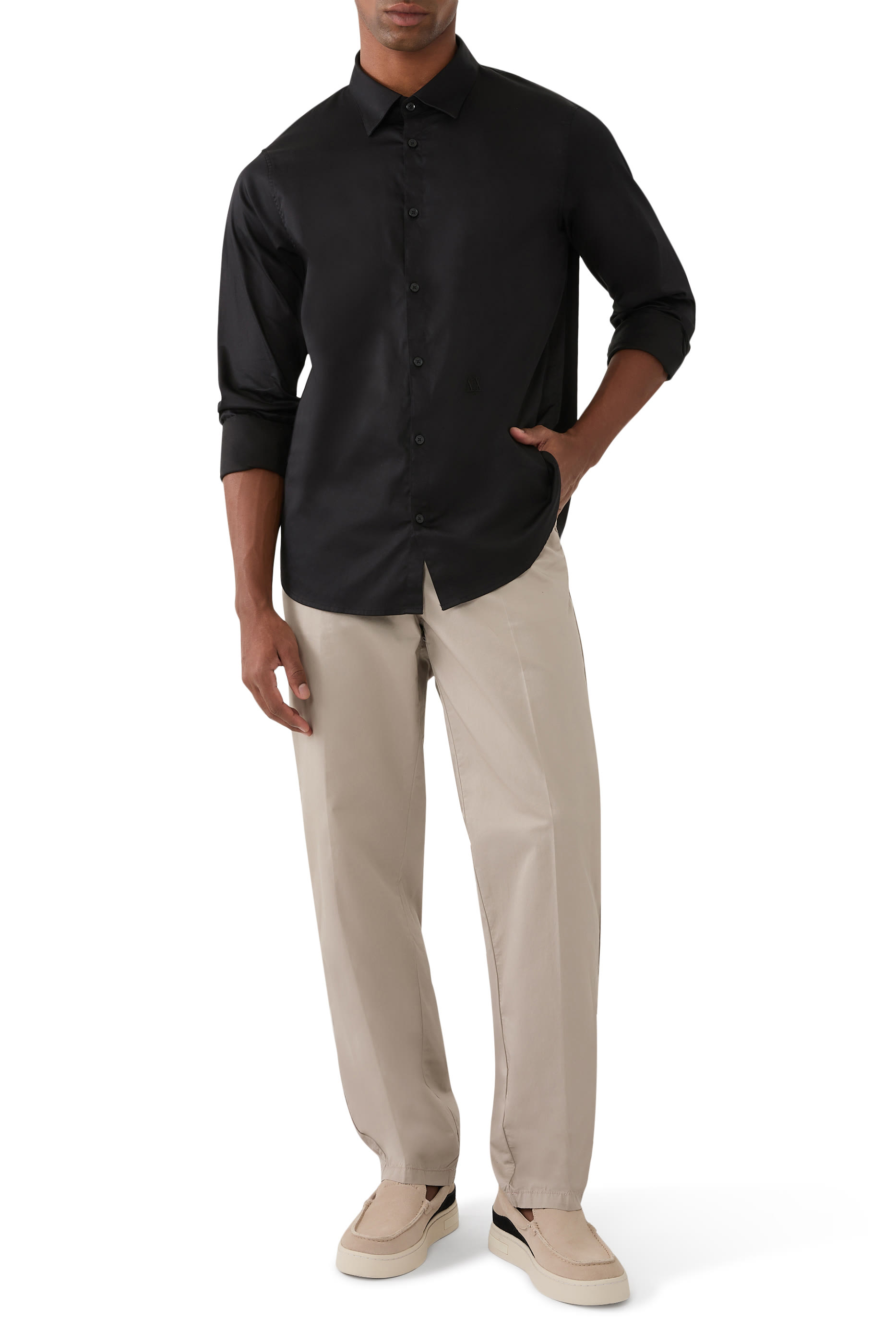 بنطال بقصة ساق مستقيمة قطن تويل