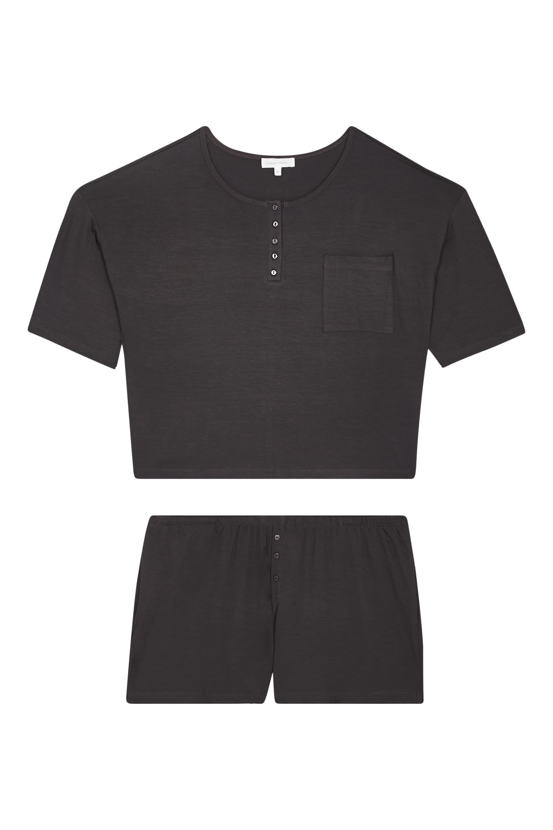 طقم بيجامة بقصة مربعة مريحة بياقة هينلي