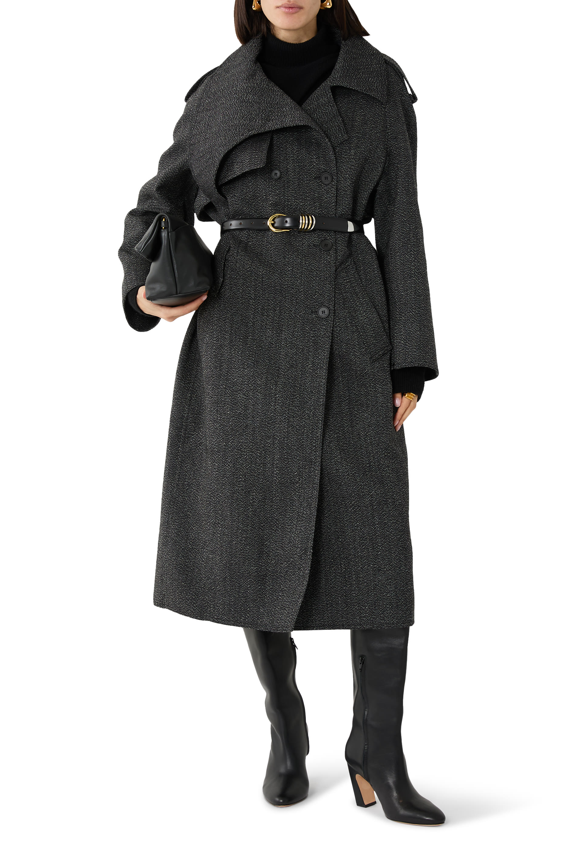 معطف ترنش بتفاصيل بتصميم مائل صوف مطاطي