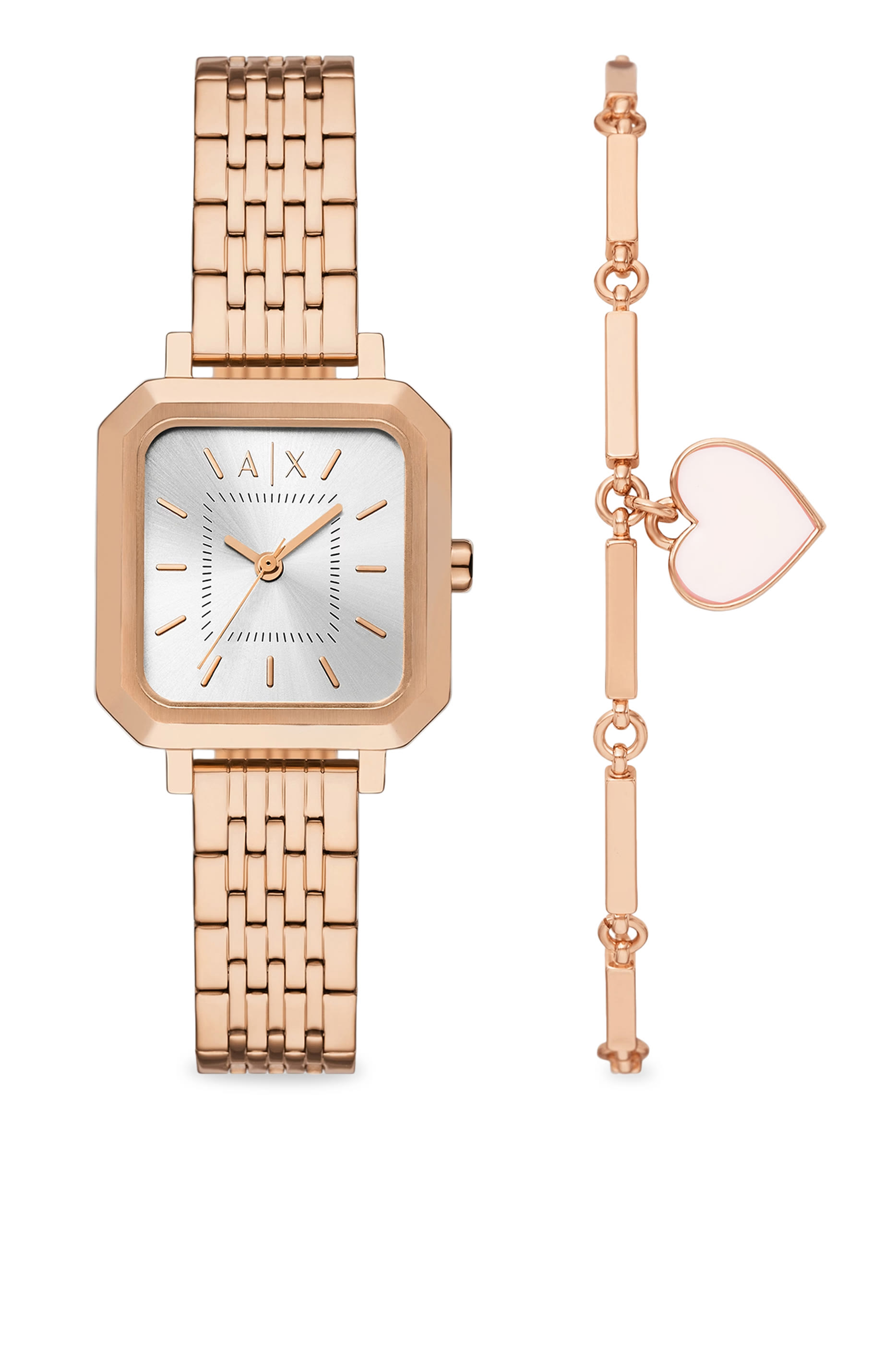 طقم سوار وساعة ستانليس ستيل بثلاث عقارب