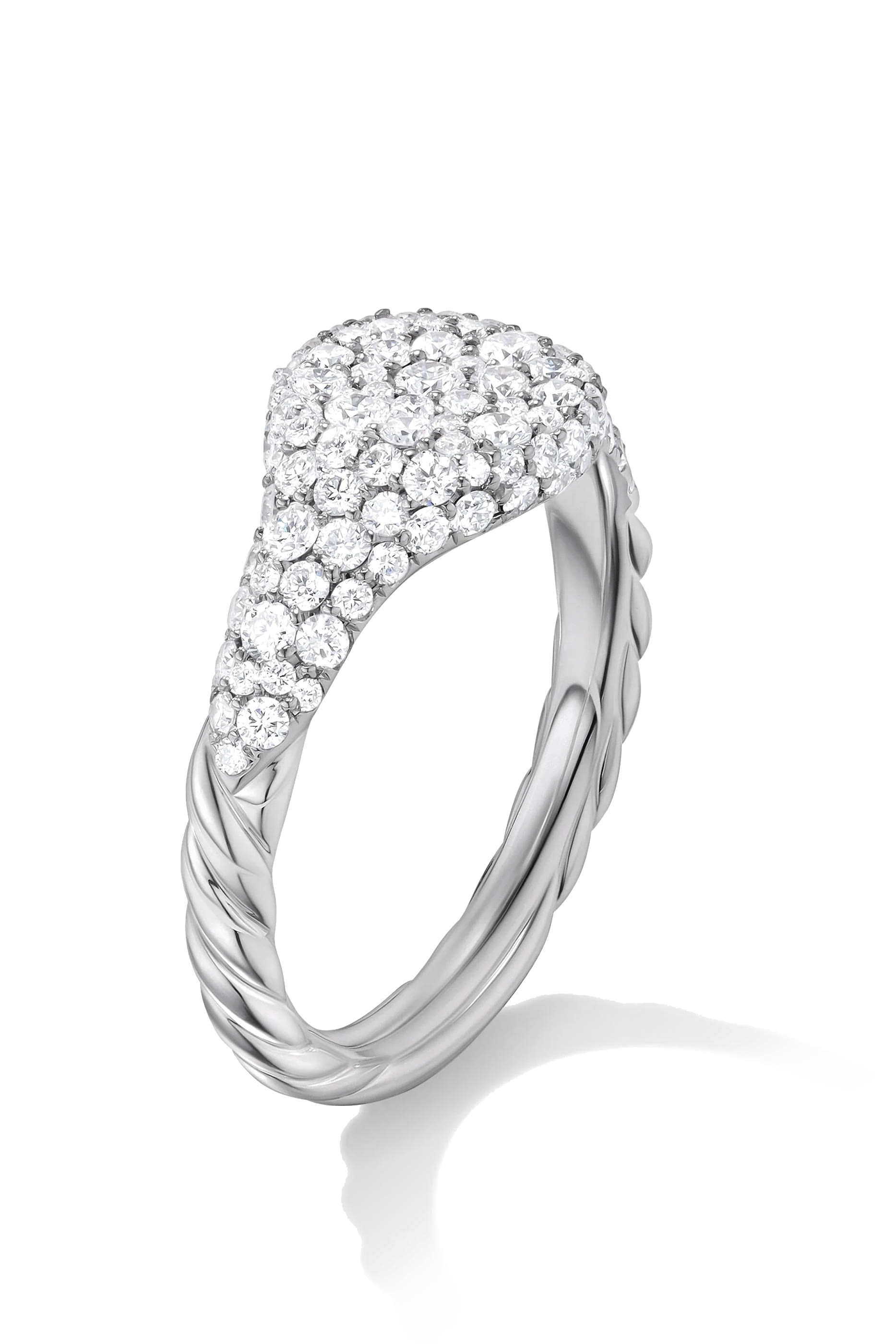 خاتم خنصر شيفرون مرصع بالماس ذهب أبيض عيار 18