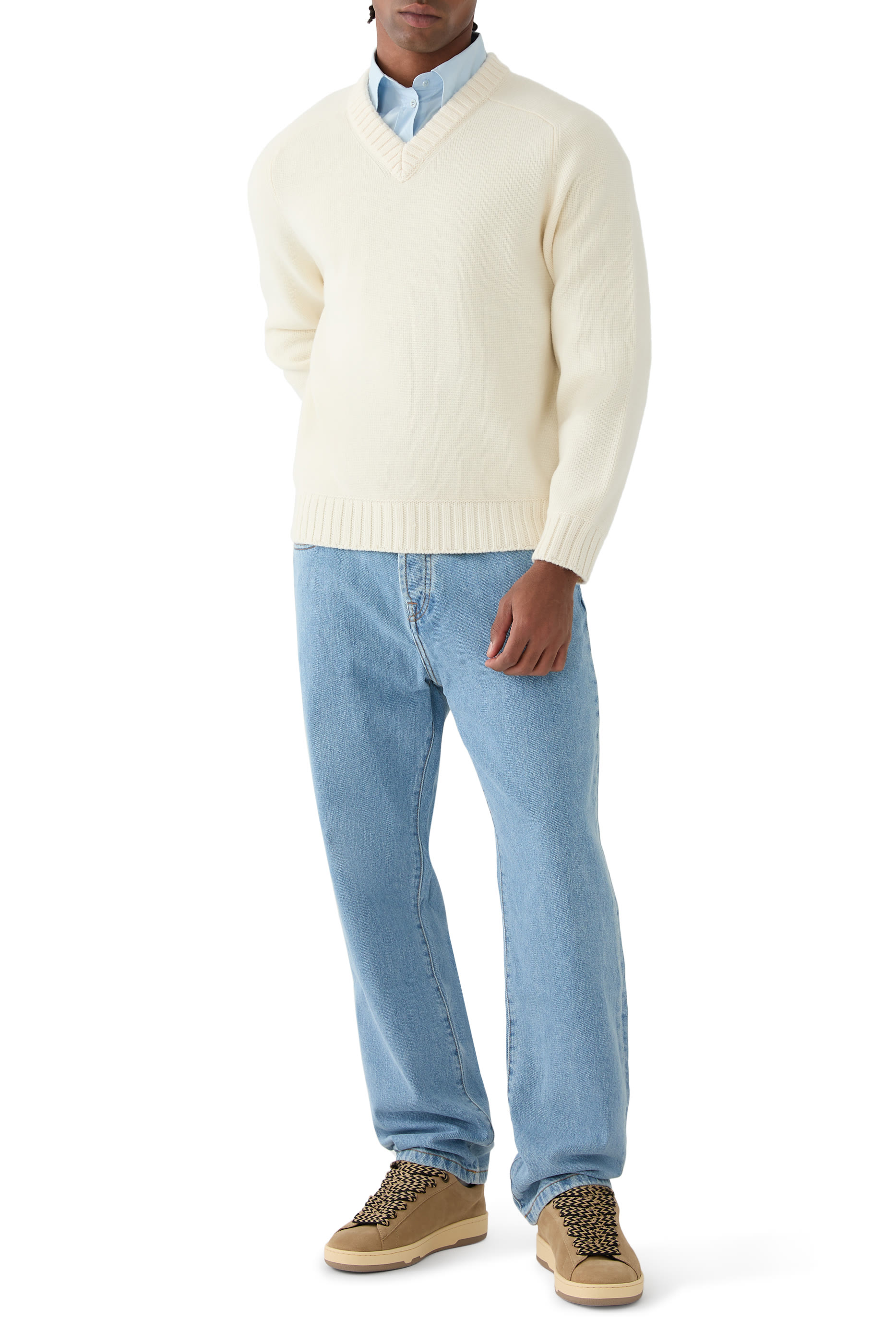 كنزة بياقة على شكل حرف كشمير وصوف ثقيل