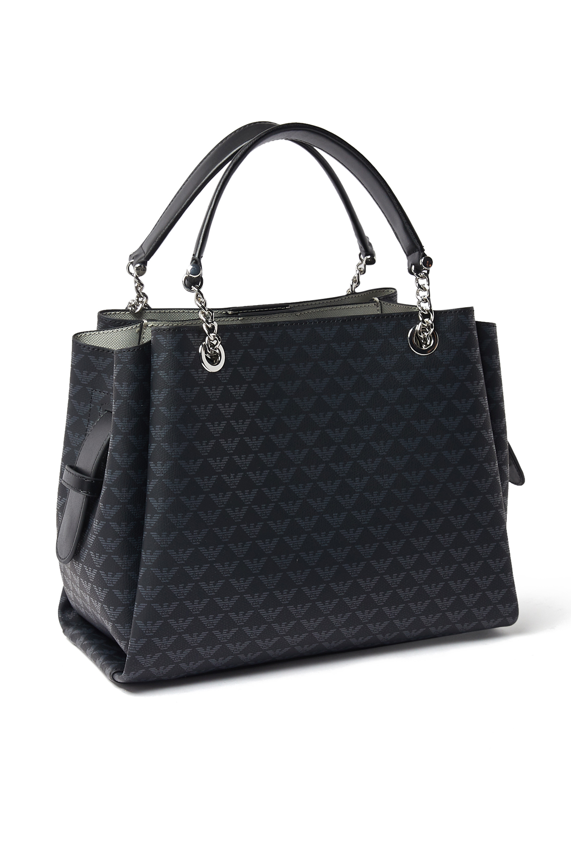 حقيبة يد مزينة كليا بنقشة شعار الماركة وحلية النسر