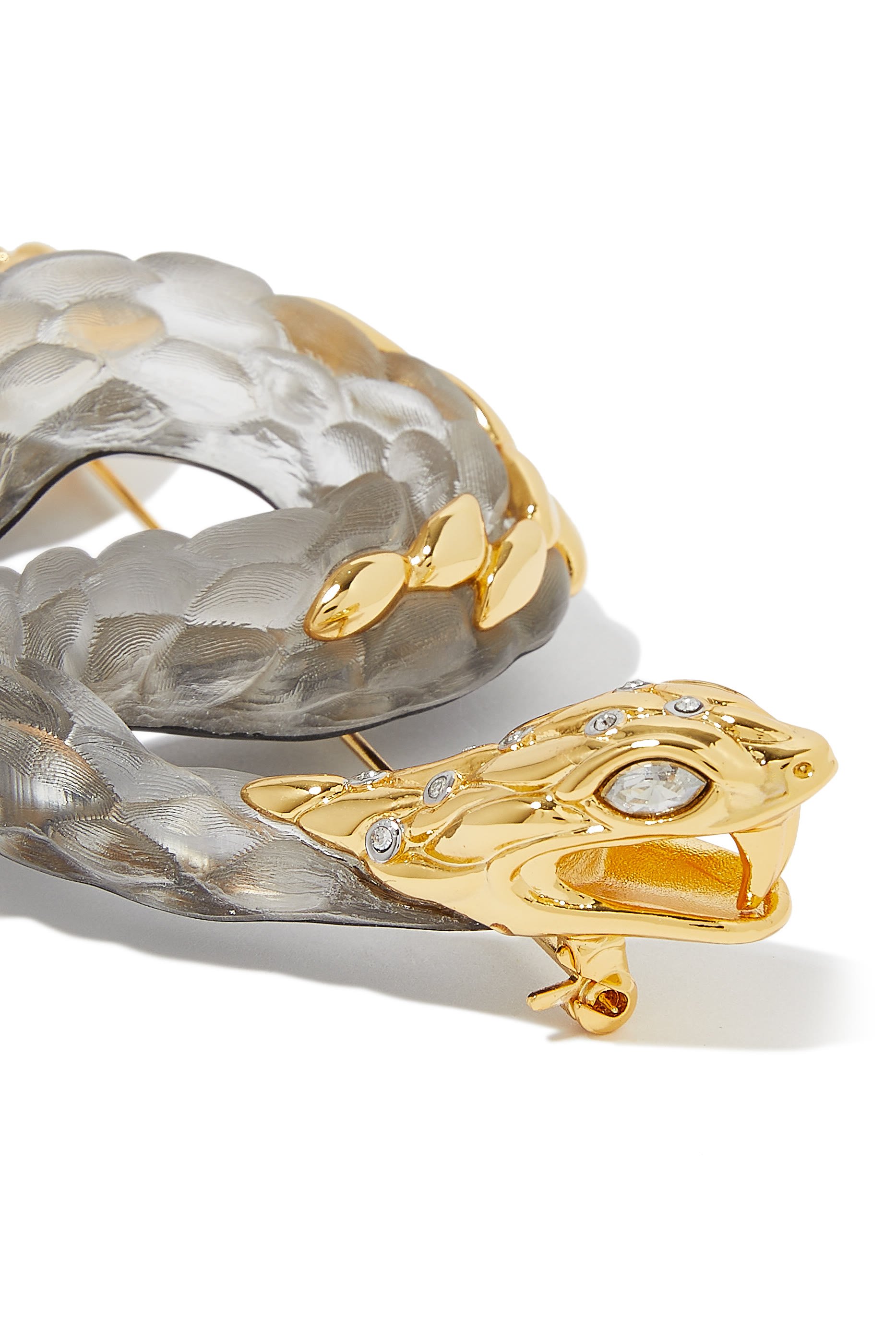 دبوس لوسيت بتصميم ثعبان مرصع، نحاس مطلي بذهب عيار 14