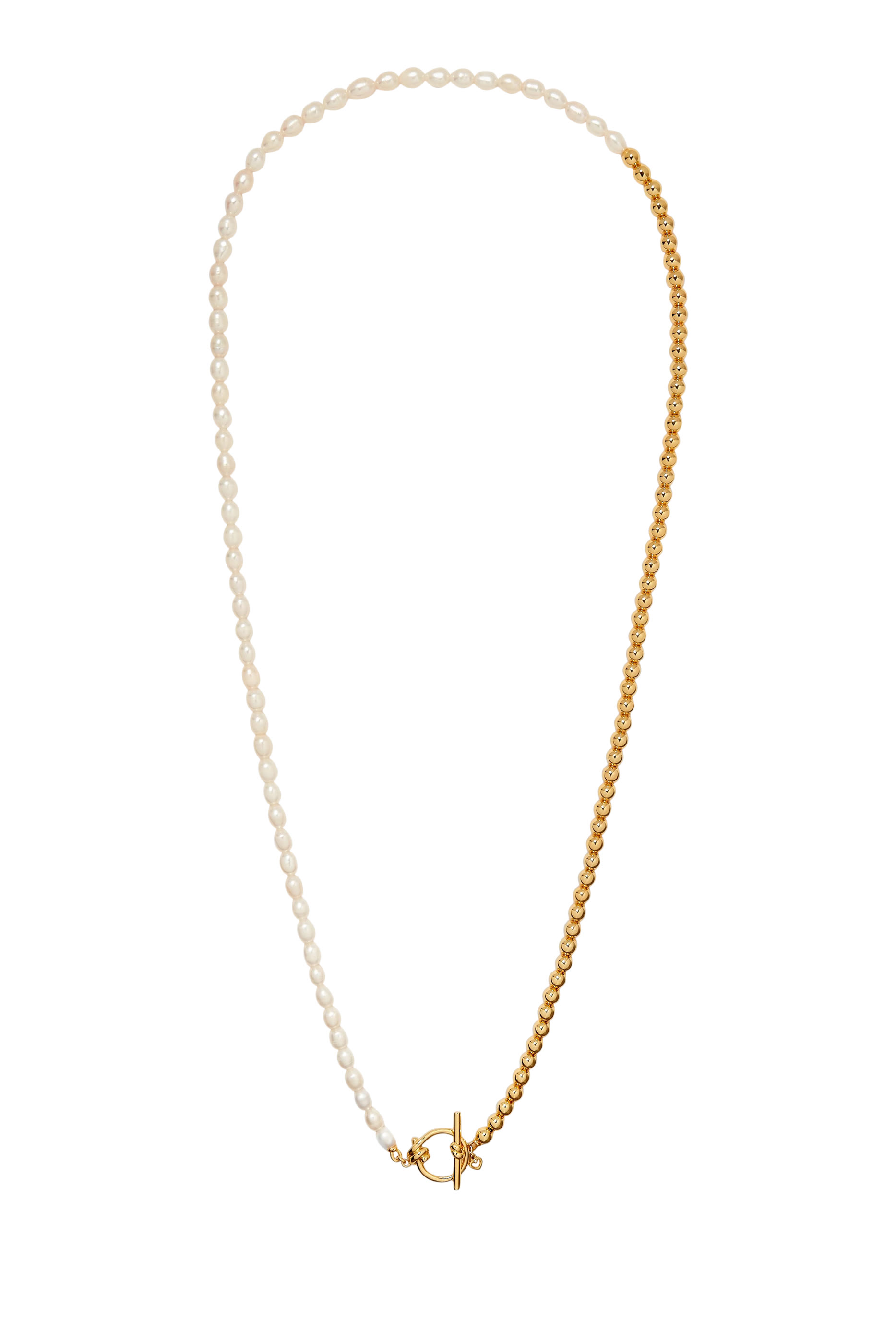 قلادة طويلة بلونين مرصعة بلؤلؤ، معدن