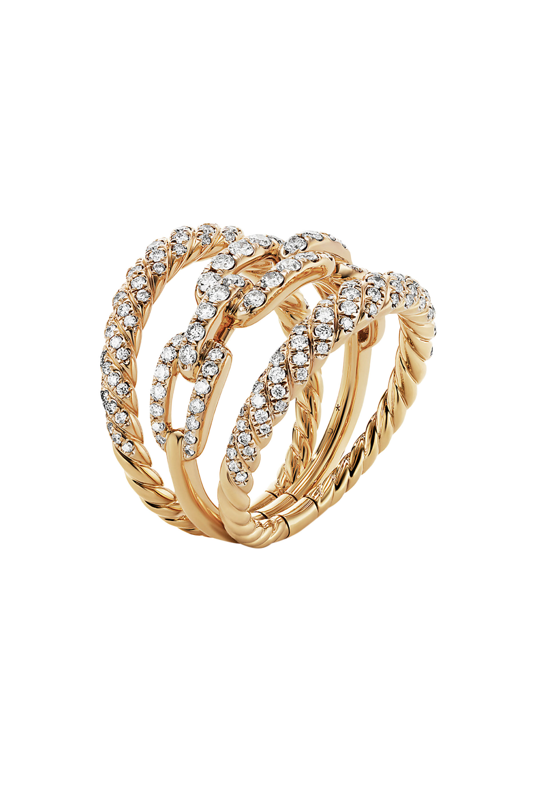 Stax Three Row Full Pavé Ring, 18k Yellow Gold & Diamonds 