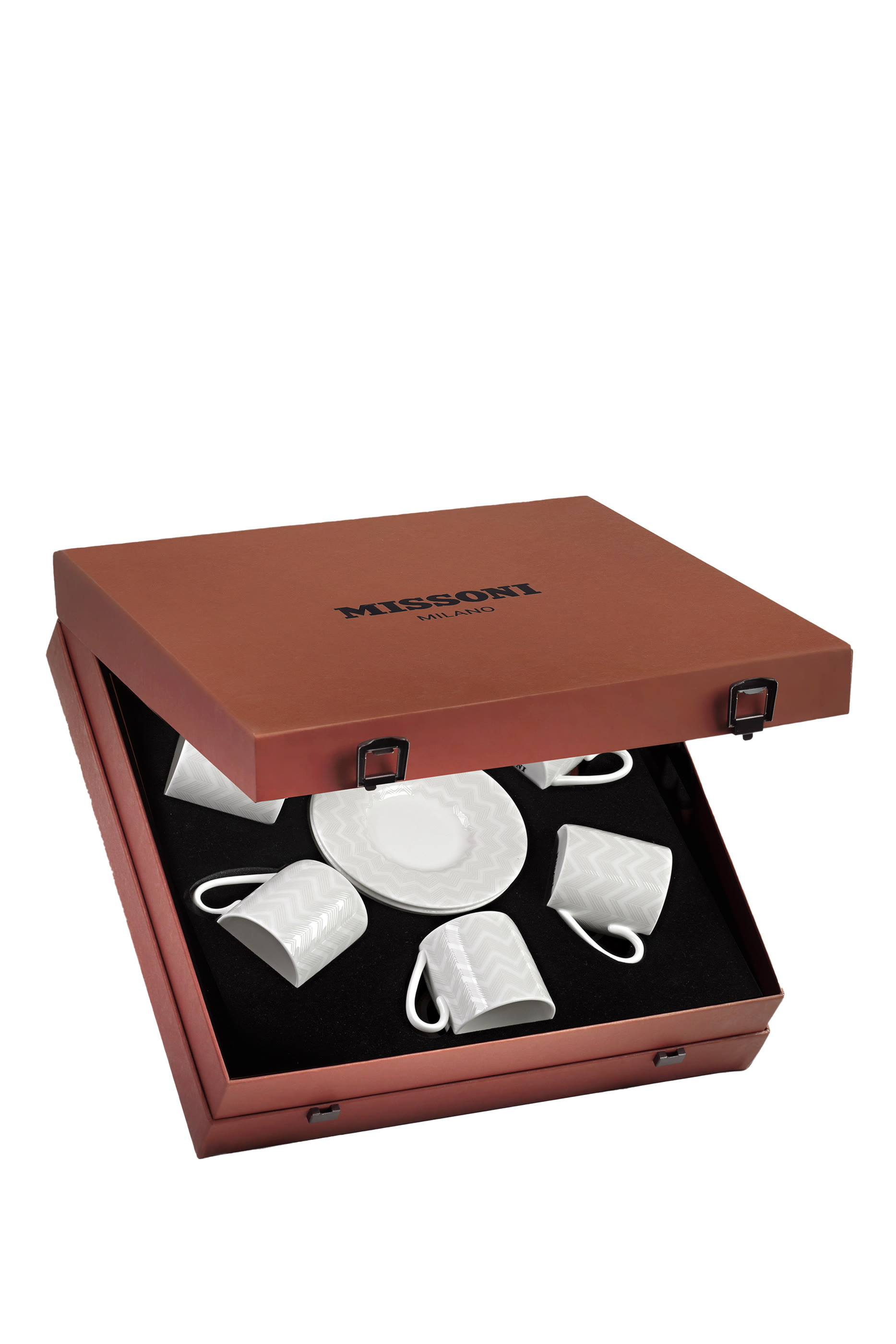 طقم فنجان قهوة وصحون بخطوط متعرجة بيضاء