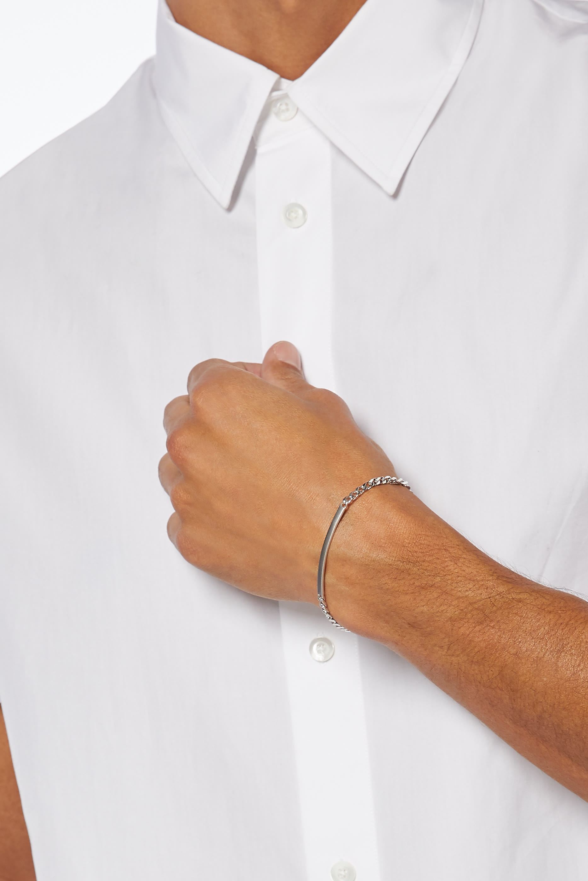 سوار سلسلة فضة بحلية مستطيلة