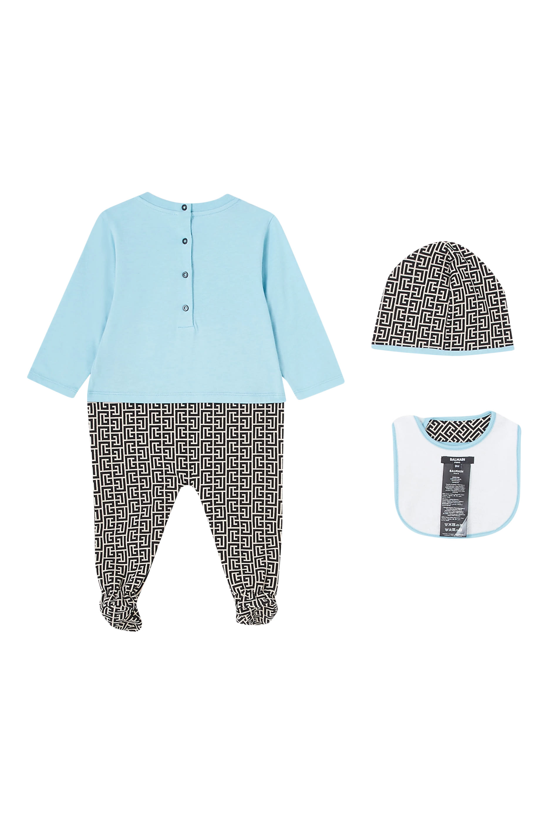 طقم جمبسوت وقبعة ومريلة قطن للأطفال