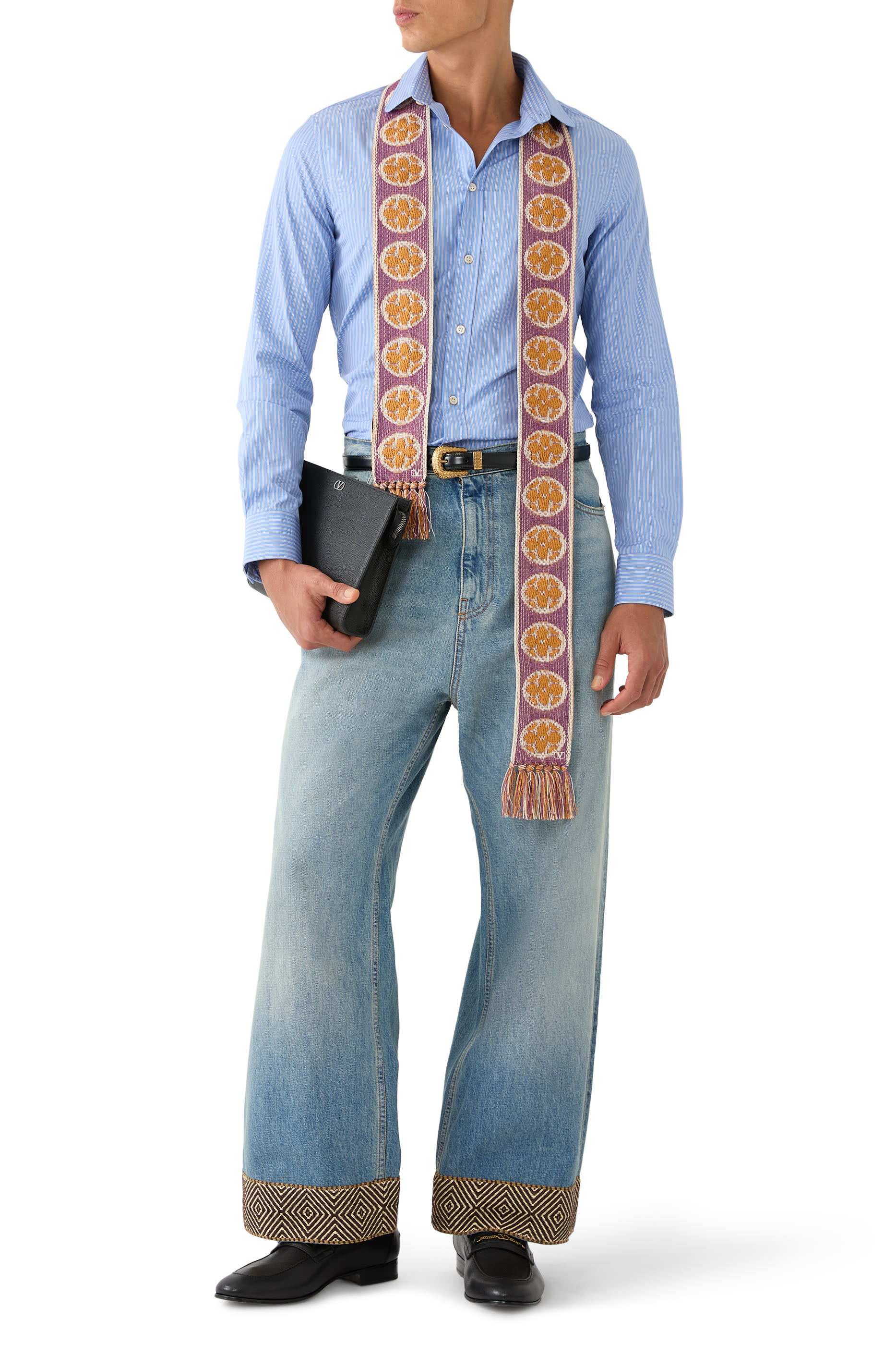 بنطال جينز بحافة جاكار