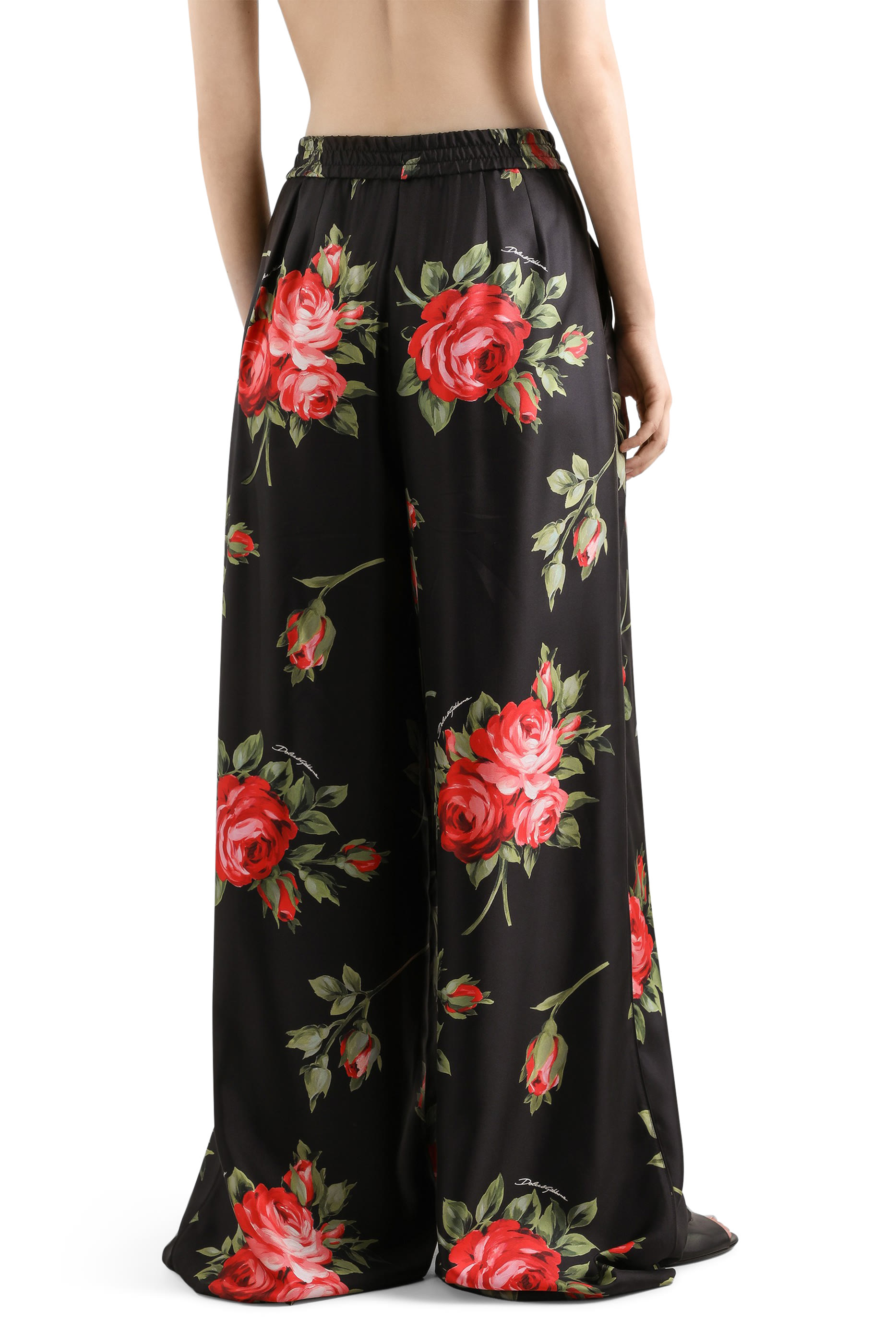 بنطال بقصة ساق واسعة ونقشة ورود تويل