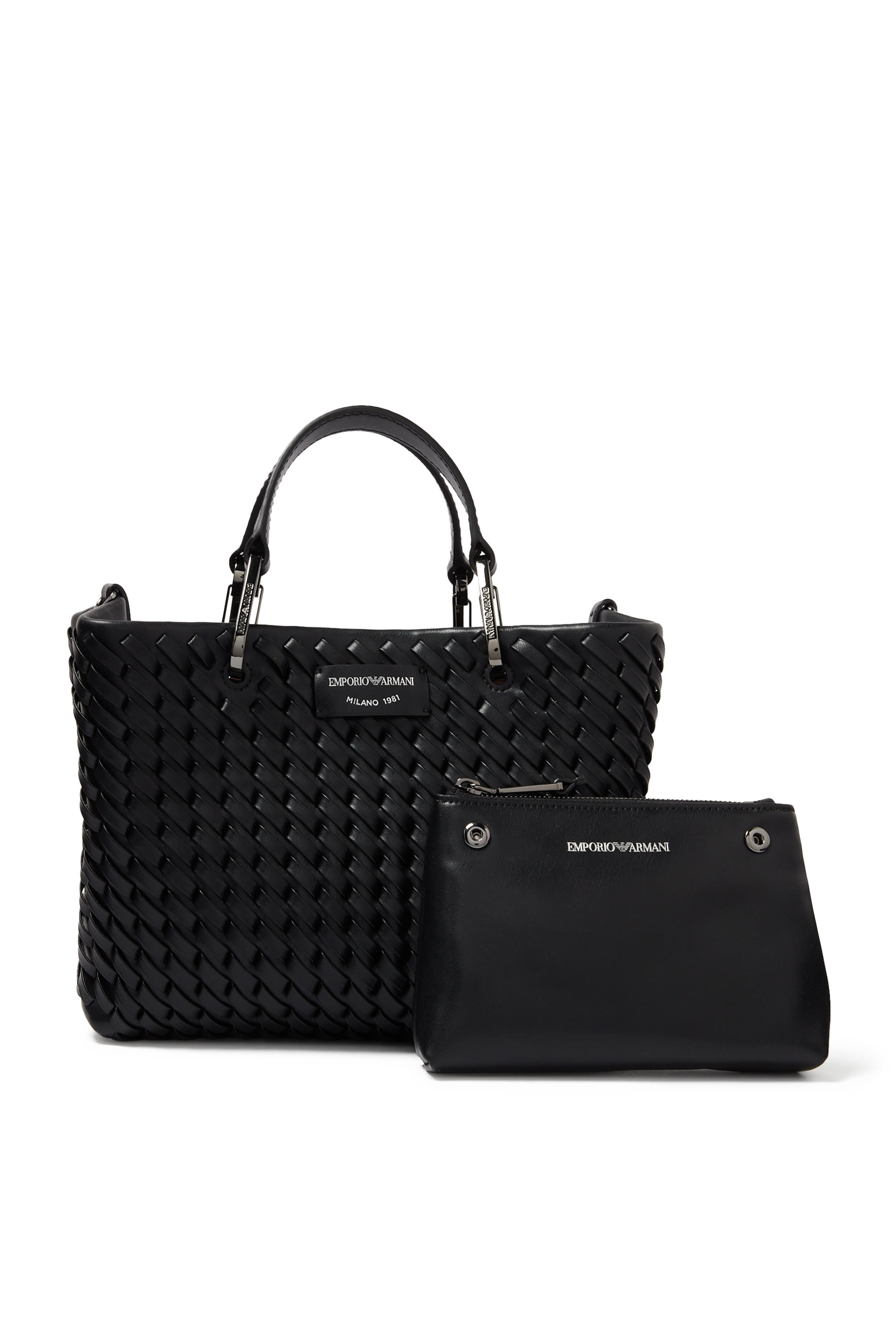 حقيبة يد بشعار الماركة جلد بتصميم متشابك